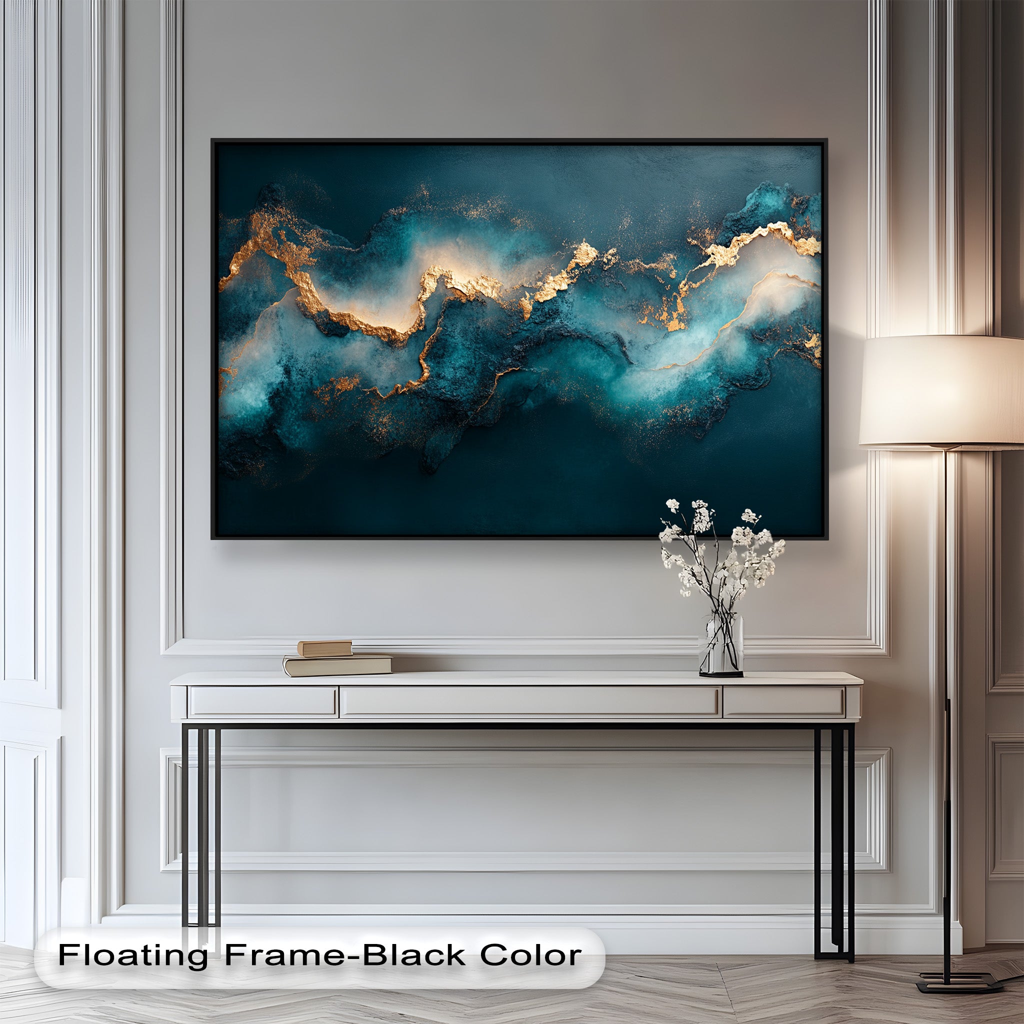 Abstract Blue and Gold Swirls Oil Painting - Modern Luxury Wall Art for Living Room, Bedroom & Office Decor