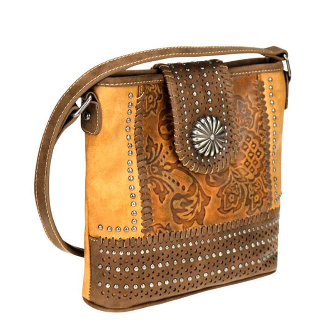 Montana West Women's Crossbody Purse - Concho Collection Leather Handbag MW704-8360 in Brown | Fashionable Shoulder Bag for Daily Use, Travel & Shopping