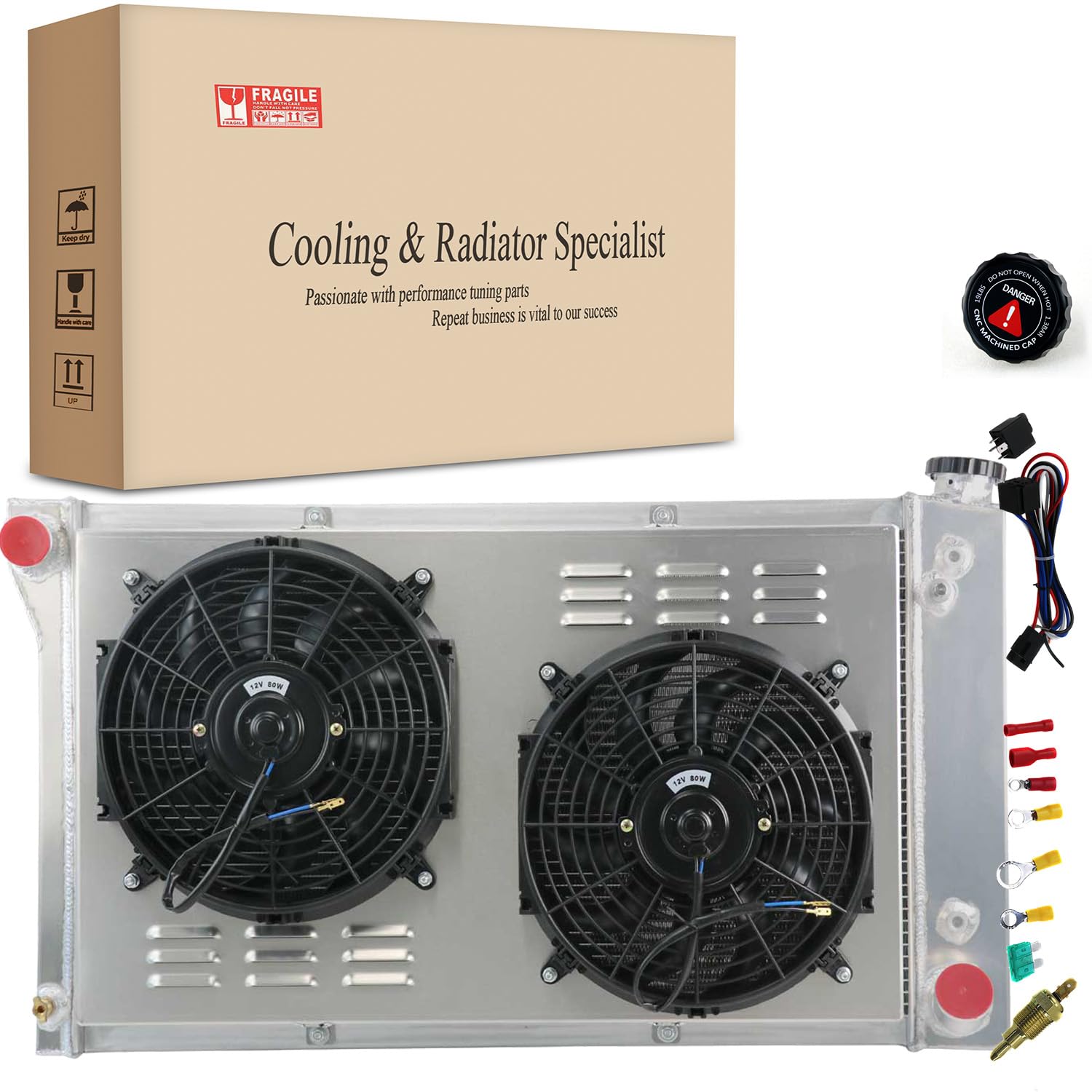High-Performance 3-Row Aluminum Radiator with Dual 12