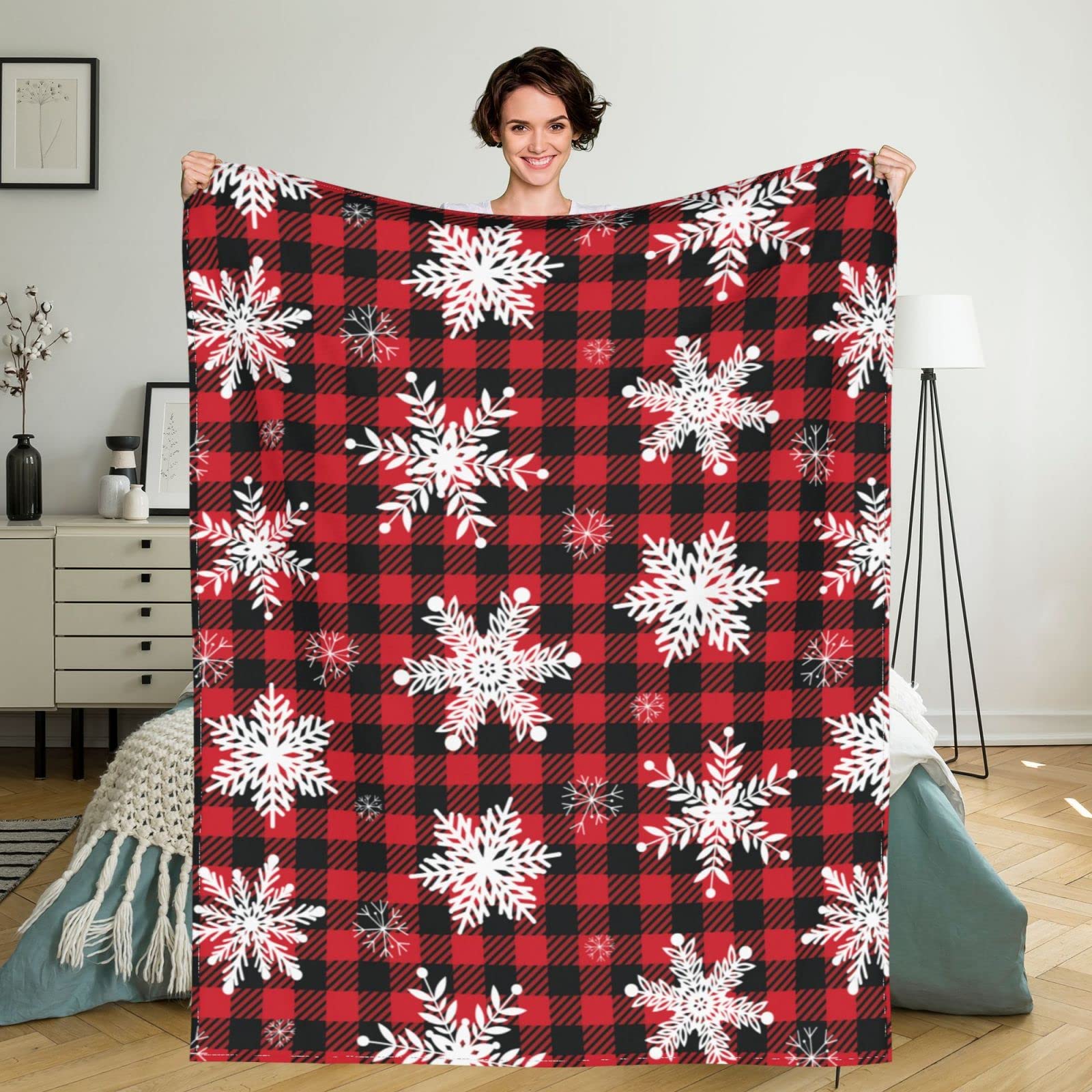 Christmas Plaid Throw Blanket - 50x40 Inch Soft Fleece Blanket with Snowflake Buffalo Print | Cozy Holiday Blanket for Kids, Couch, Bed & Sofa Decor | Perfect for Winter Nights, Gift Giving & Family Gatherings