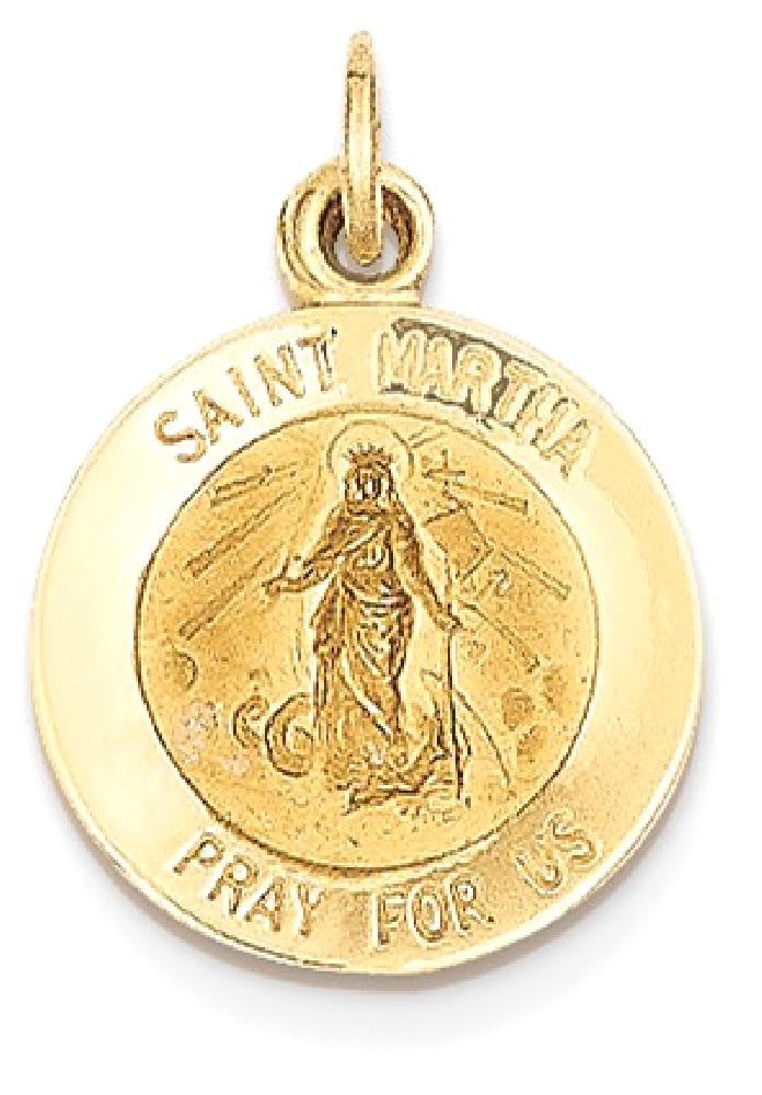 14K Solid Yellow Gold Saint Martha Medal Necklace - Religious Pendant Charm for Women, Gift for Baptism, First Communion & Spiritual Protection | IceCarats Jewelry