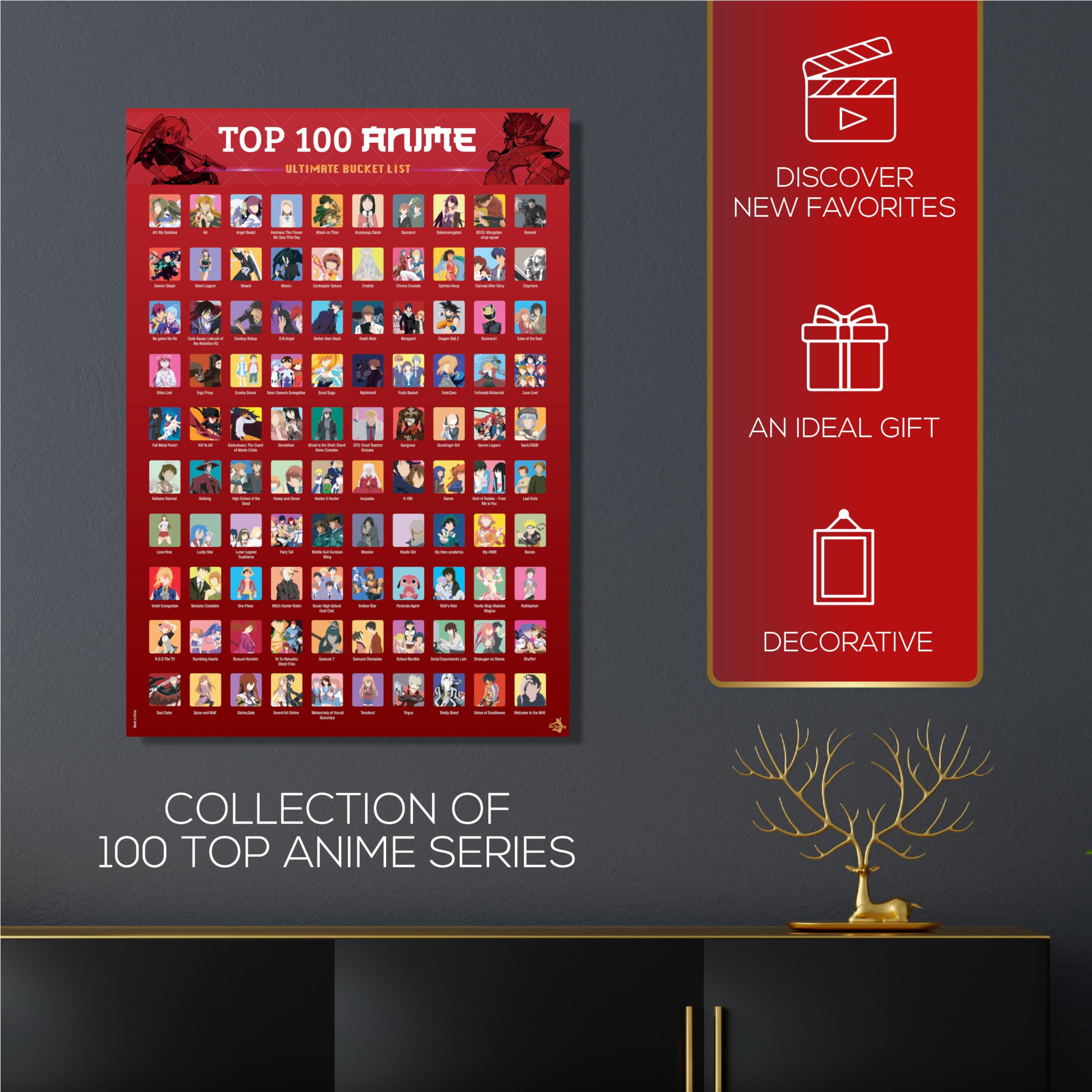 Top 100 Anime Scratch Off Poster - Bucket List Series with Scratching Tool & Free Ebook | Fun Gift for Anime Fans, Room Decor, Stress Relief Activity