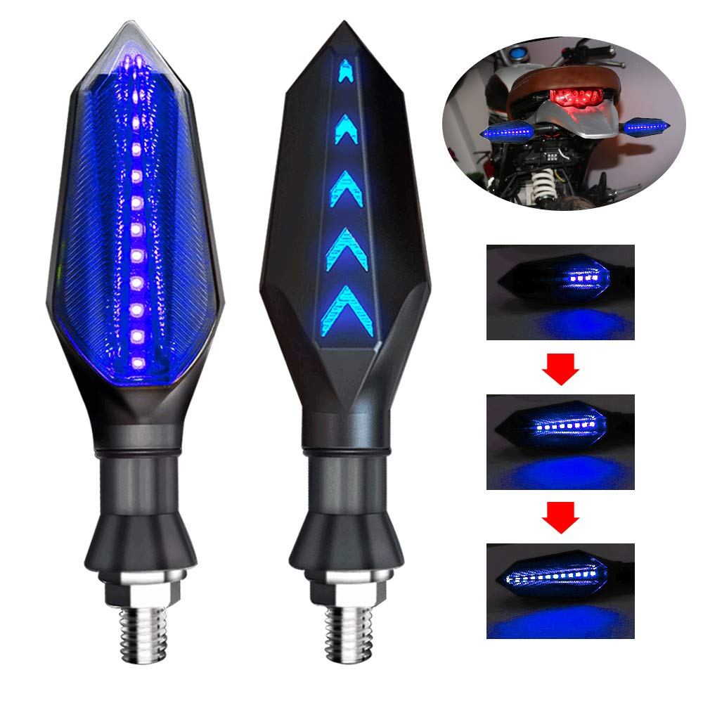 Universal Motorcycle LED Turn Signal Lights - Front & Rear Indicators with Blue Flowing & Daytime Running Lights, Waterproof 12V 17LEDs (2-Pack) - Perfect for Harley, Honda, Yamaha & Cruiser Bikes