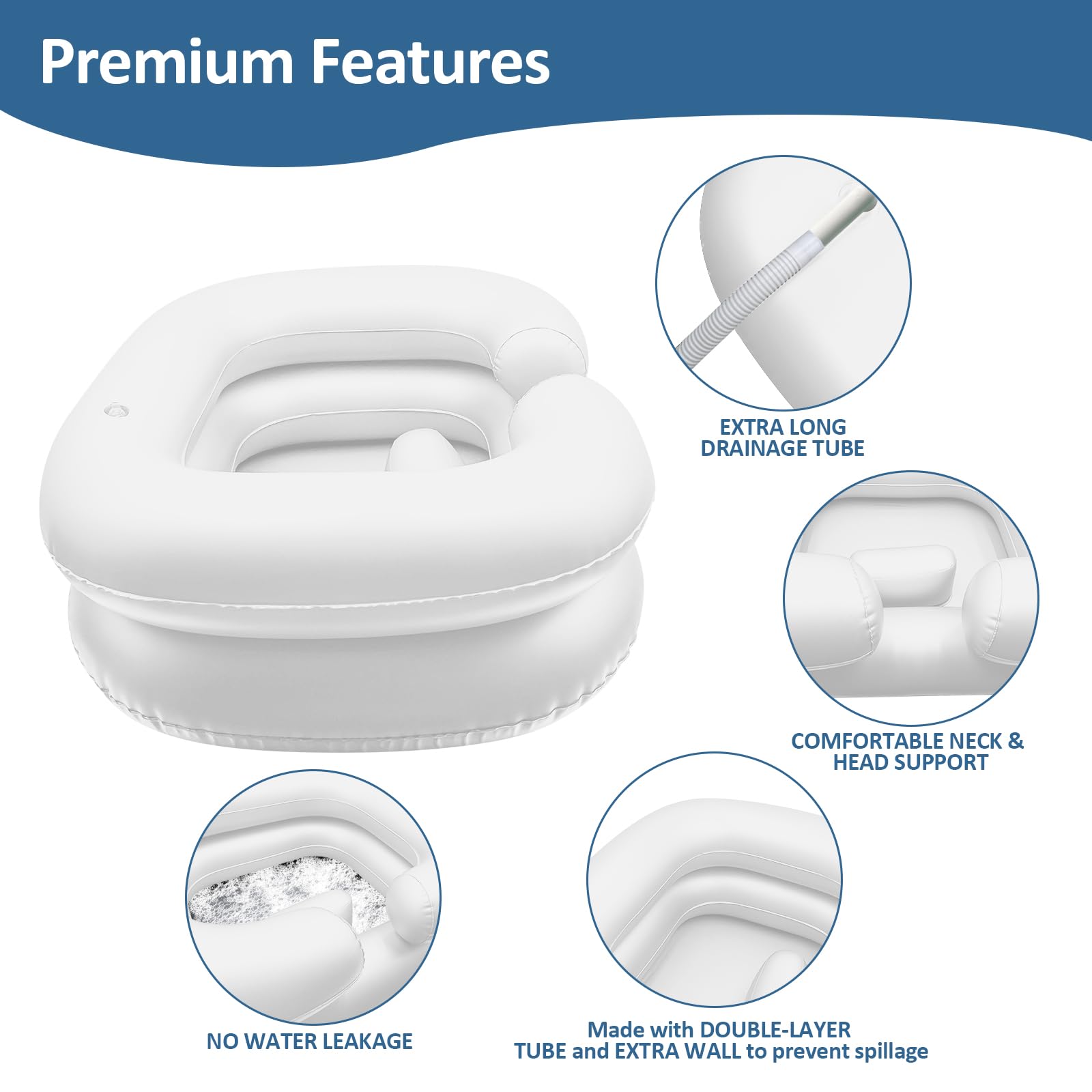 **Portable Inflatable Shampoo Basin for Bedridden, Disabled & Elderly - Hair Washing Bowl for Home Care, Dreadlocks & Injury Recovery - Lightweight & Comfortable (White) - Perfect for Home Nursing, Salon & Travel Use**