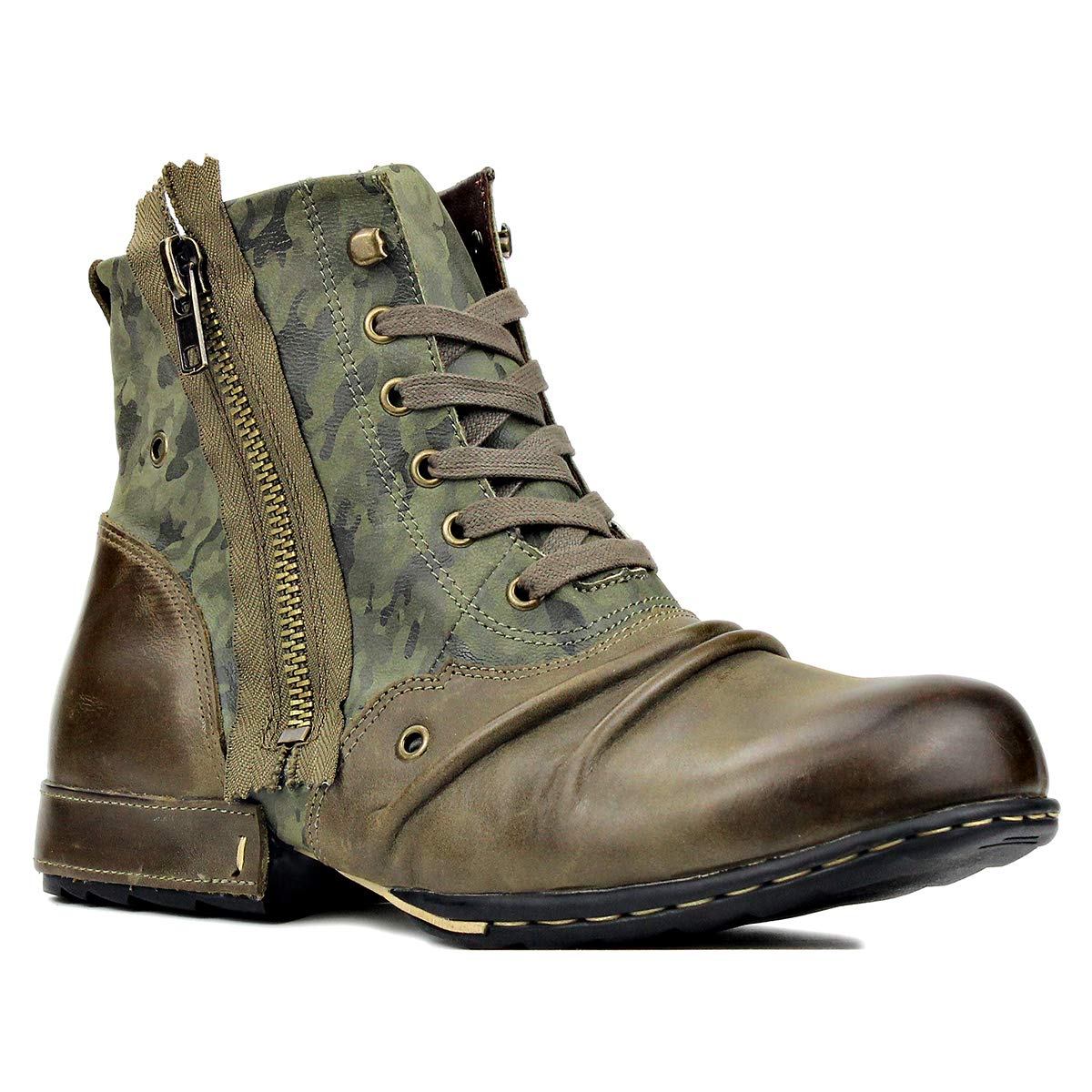 OSSTONE Men's Fashion Moto Boots - Leather Chukka Boots with Zipper, Casual Shoes OS-5008-8-US | Perfect for Motorcycle Riding, Outdoor Adventures & Everyday Wear