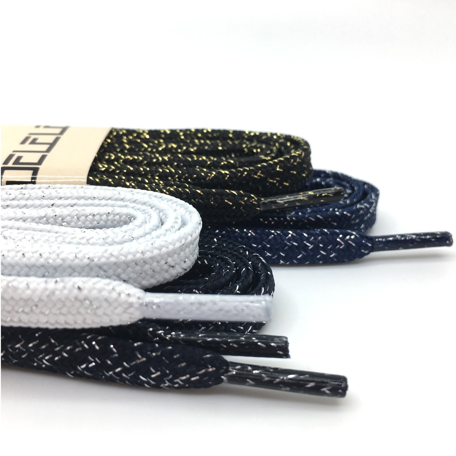 Premium Thick Flat Shoelaces - Gold & Silver Silk Woven Shoe Laces (2 Pairs) for Dress Shoes, Loafers & Formal Footwear - Durable & Stylish Lace Replacement
