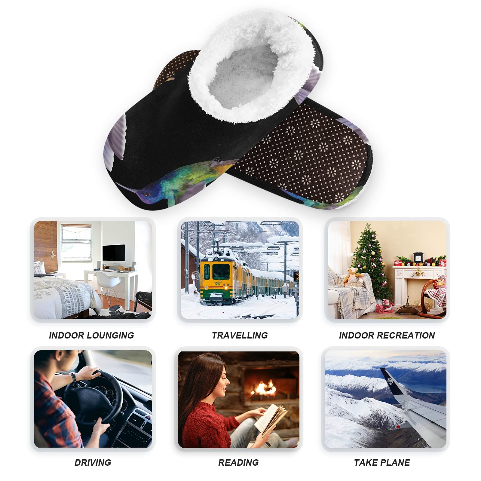**Warm Winter House Slippers for Women & Men - Cozy Fleece Indoor Slippers with Hummingbird Design | Perfect for Home, Office & Relaxation**
