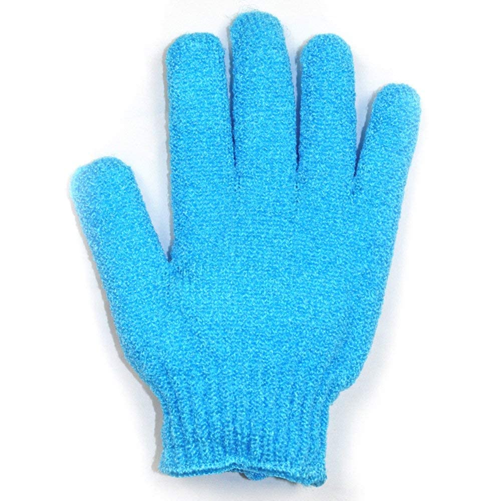 2 Pair Exfoliating Body Gloves - Bath Scrub Wash Mitts for Deep Cleansing & Dead Skin Removal - Luxury Spa Loofah Scrubber with Lanyard (Blue) - Perfect for Shower, Bath & Skin Care Routine