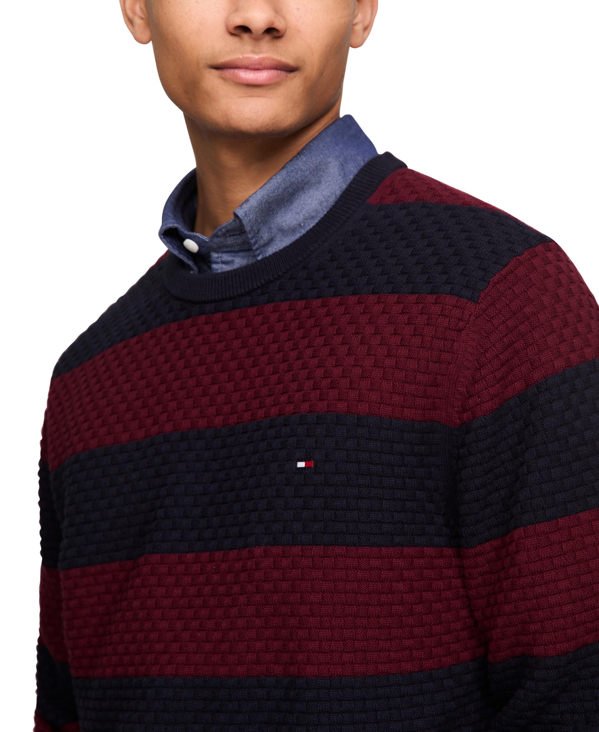 Tommy Hilfiger Men's Lightweight Waffle Knit Crewneck Sweater - Soft Textured Pullover for Big & Tall - Casual Winter Wear & Layering Essential