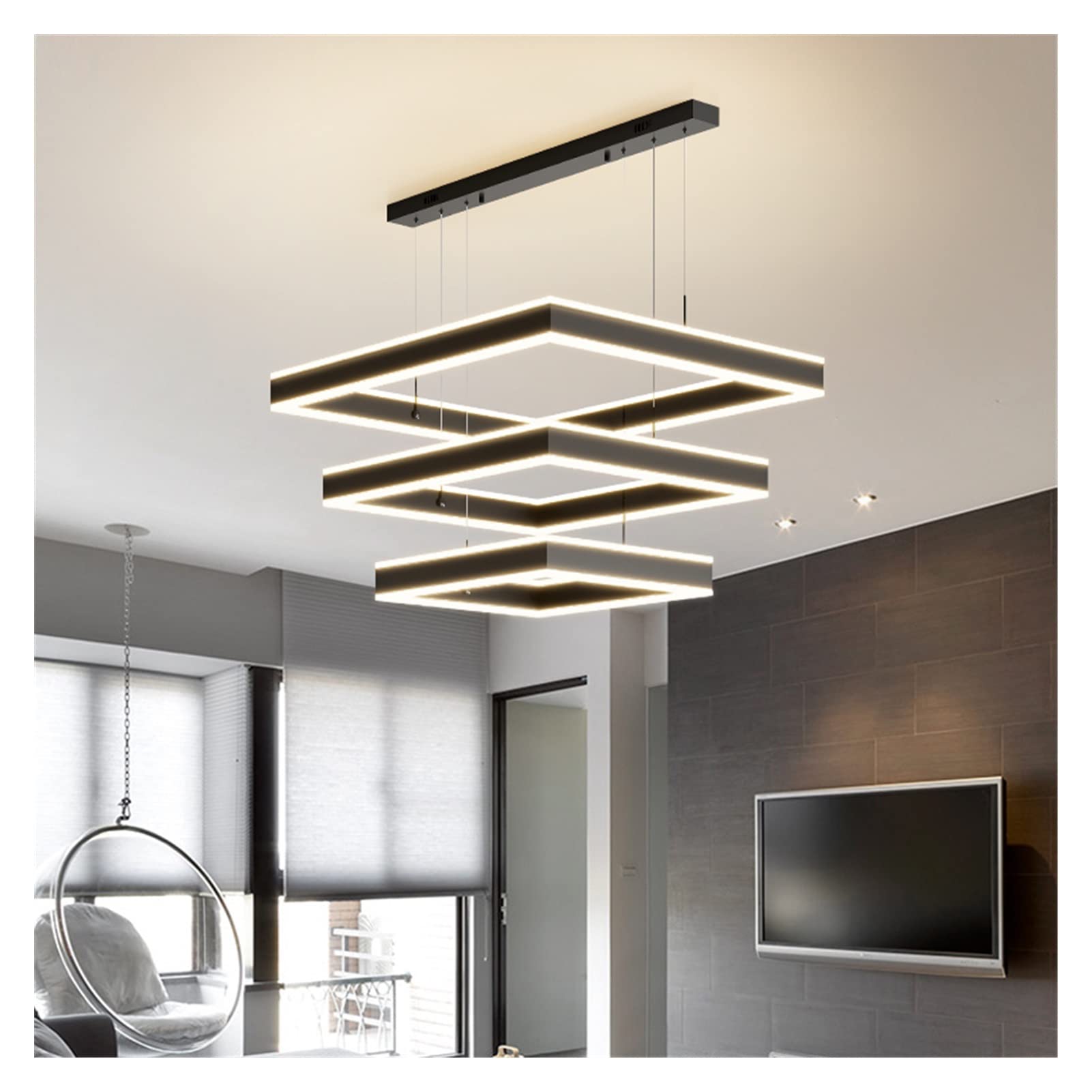 Modern LED Chandelier Lighting - Minimalist Square Pendant Light for Villa, Duplex & Loft - Energy Efficient Hallway & Staircase Lighting - Perfect for Living Rooms, Dining Areas & Entryways