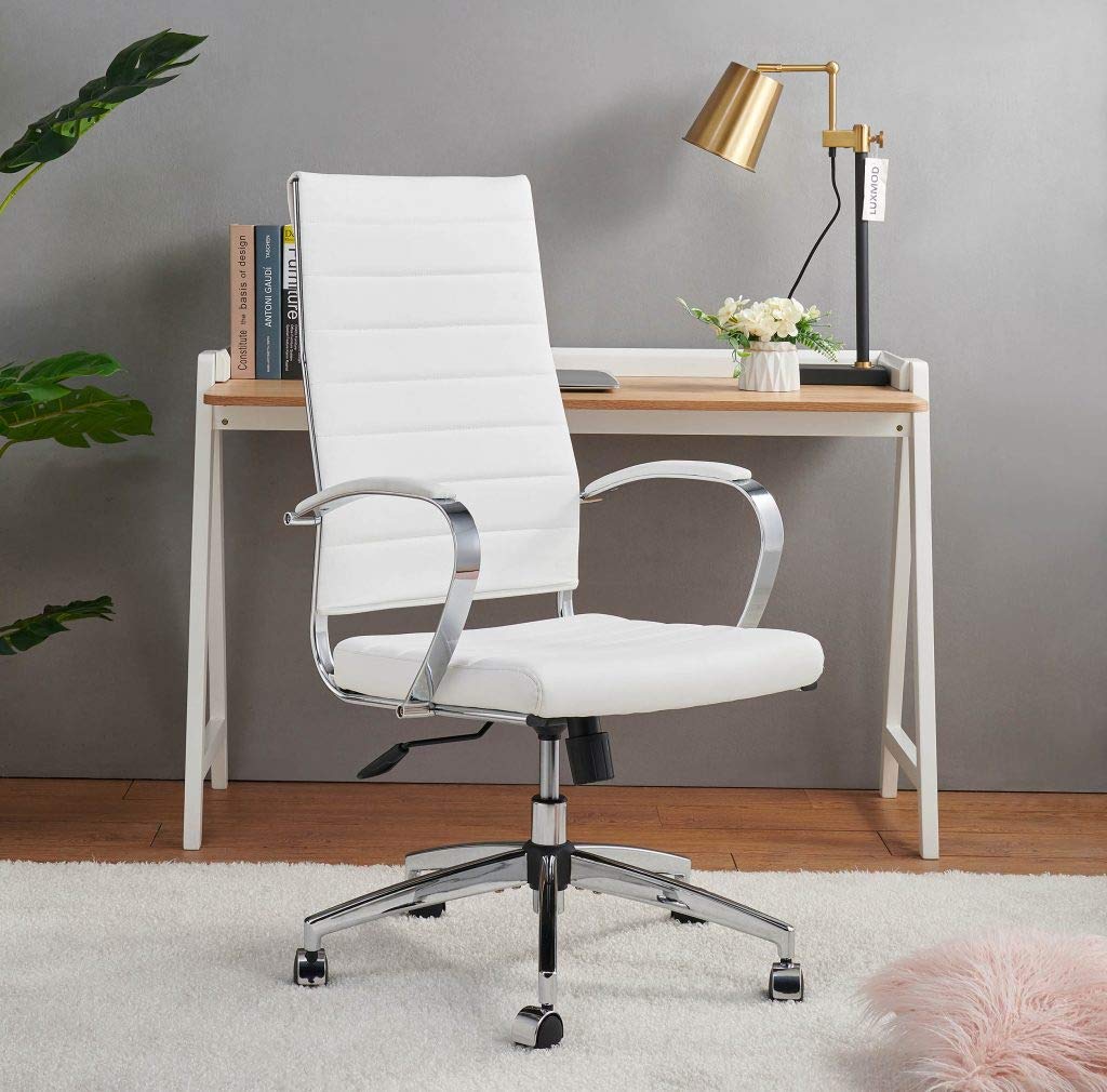 Premium Ergonomic Office Chair - High Back PU Leather Executive Desk Chair for Heavy People (320 lbs) - Modern Home & Office Workspace Comfort - White (4020-white)
