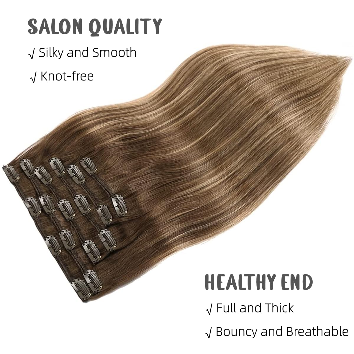 VINBAO 22 Inch 6pcs Clip-in Human Hair Extensions - #4/27/4 Balayage Double Weft Remy Hair - 120g Natural Straight Hair Extensions for Volume & Length - Perfect for Parties, Weddings & Daily Styling