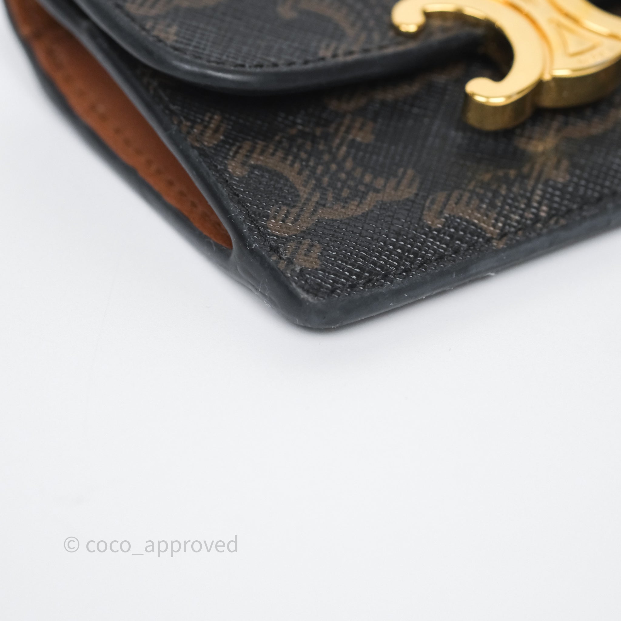 Celine Triomphe Canvas Card Holder with Flap - Tan Leather Wallet for Women | Perfect for Everyday Use & Travel Essentials