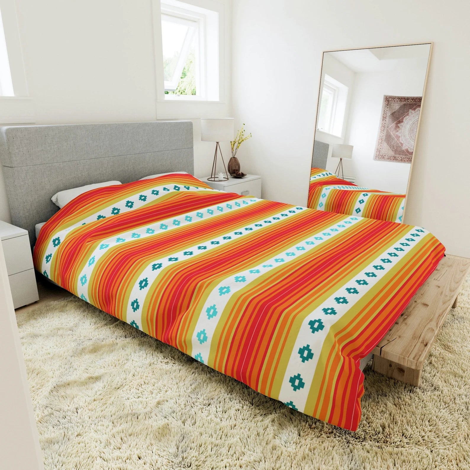 Southwestern Boho Bedroom Bedding Set - Soft Microfiber Duvet Cover with Piping - Queen, King, Full & Twin Sizes - Perfect for Guest Rooms & Vacation Homes