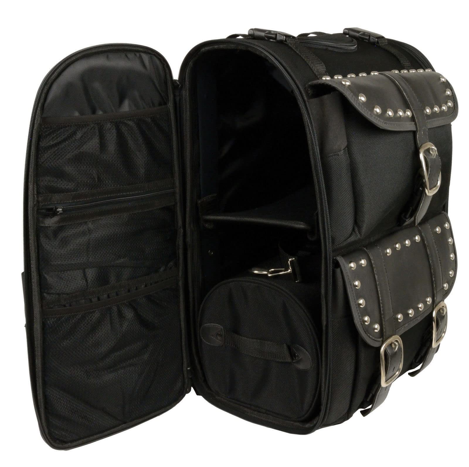 Excelsior International Motorcycle Large Sissy Bar Travel Bag - Black Waterproof Backpack for Harley, Cruiser & Touring Bikes - Perfect for Road Trips & Long-Distance Riding