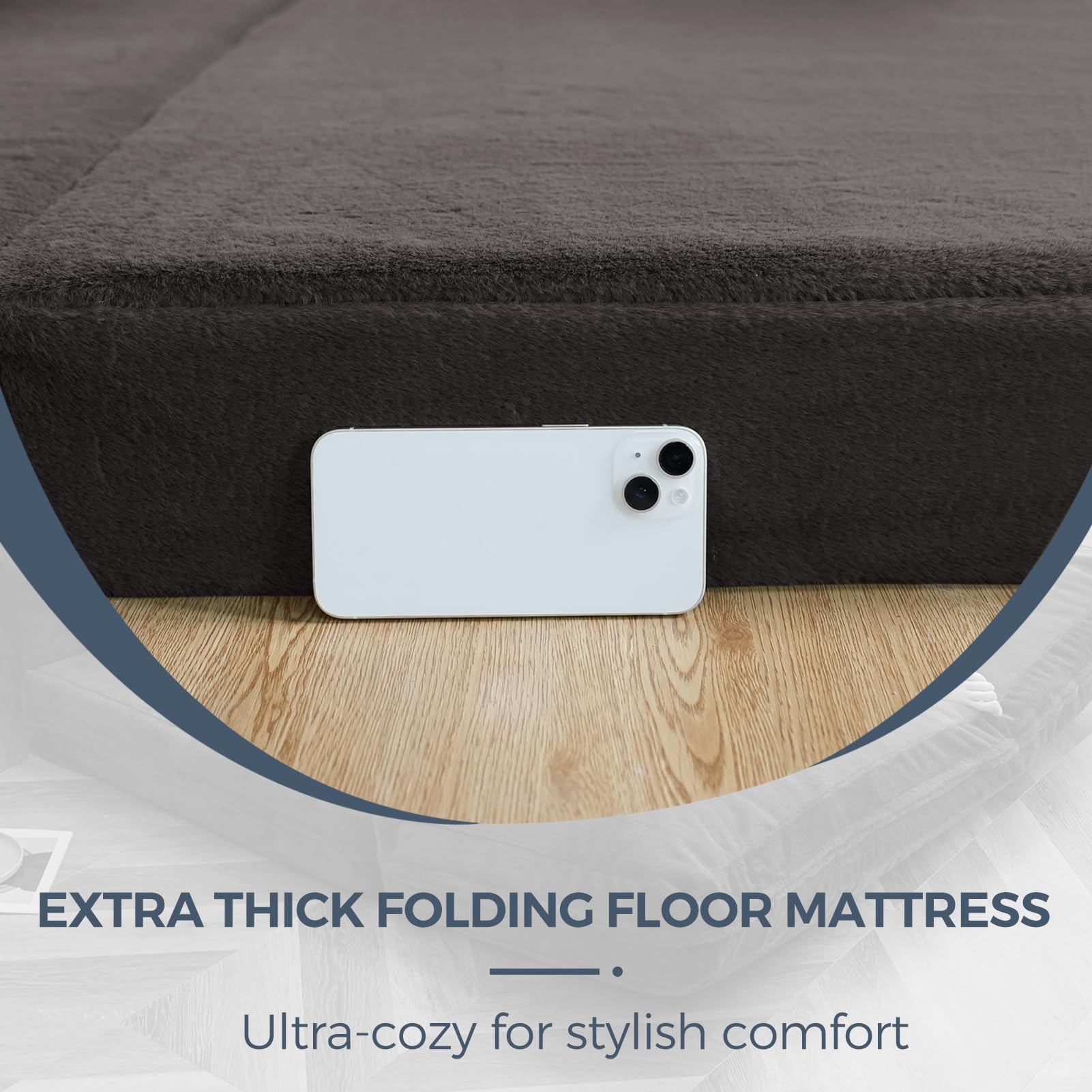 MAXYOYO Extra Thick Faux Fur Bean Bag Bed - 54x95 Inch Foldable Sofa Bed & Floor Mattress for Adults, Washable Cover, Dark Grey - Perfect for Bedroom, Living Room, Dorm & Guest Room Lounging