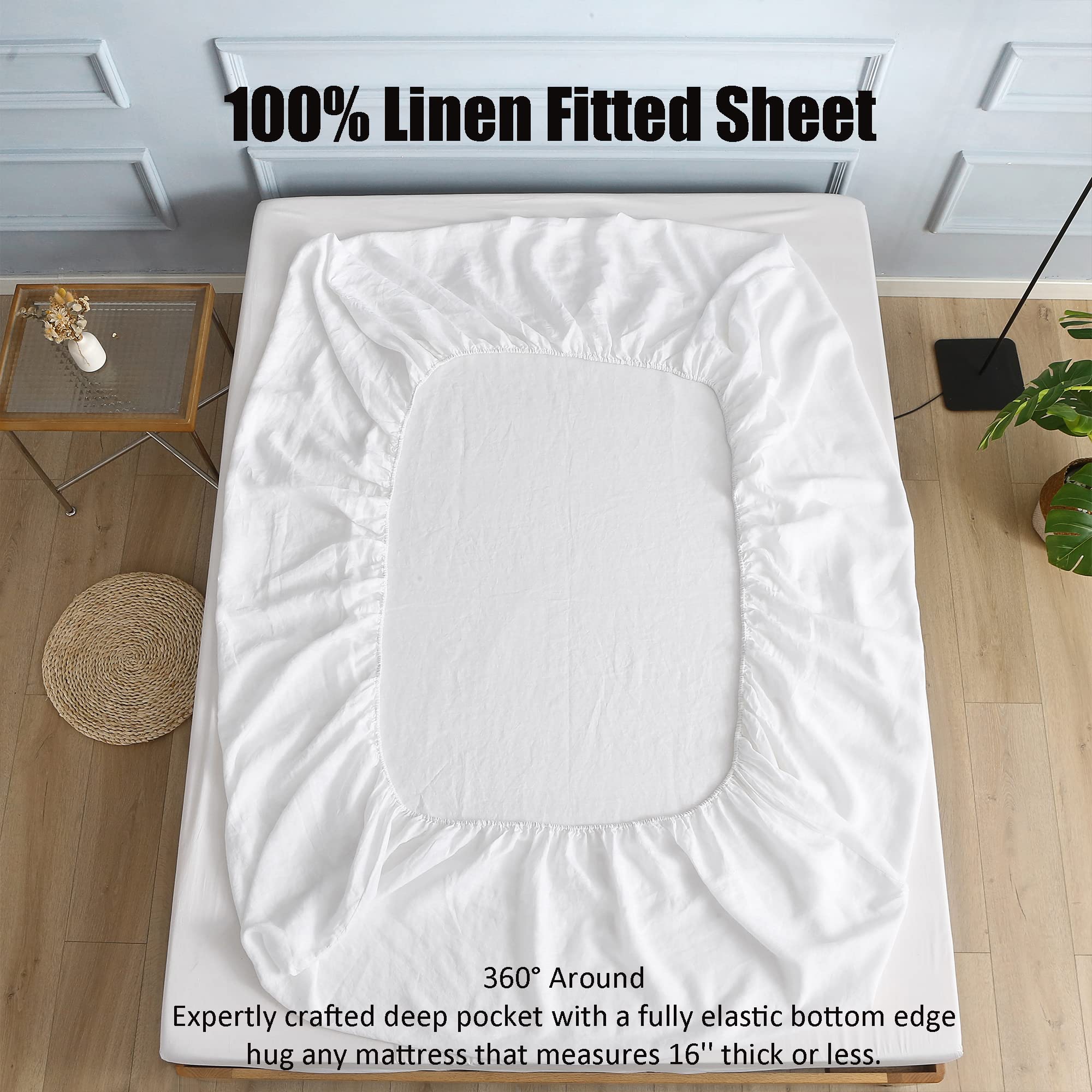 Premium 100% Organic French Linen Sheet Set - Stone Washed Ultra Soft Flax Bedding (Full 4pc, White) | Eco-Friendly Luxury Bed Sheets for Master Bedroom & Guest Room