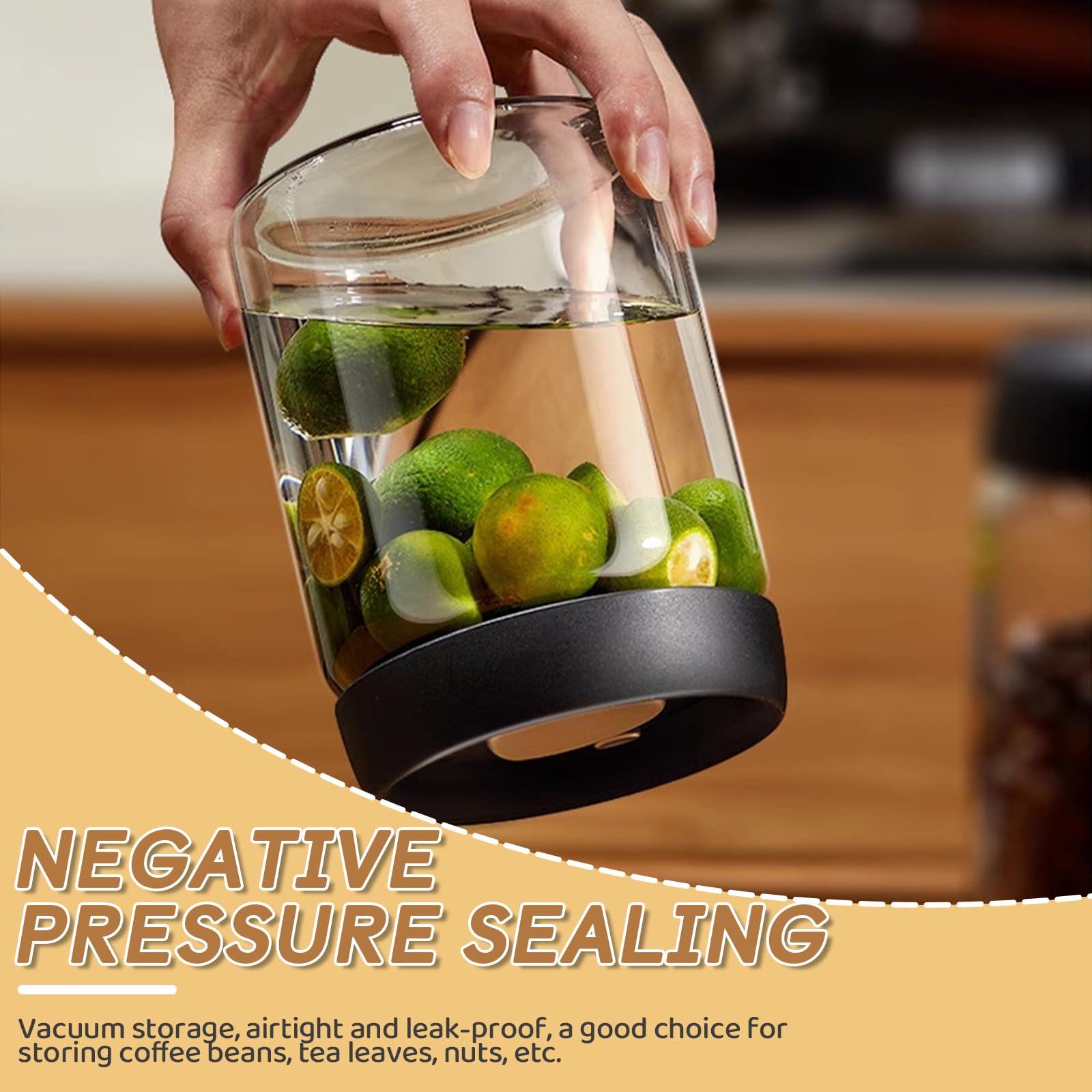 17.6oz Vacuum Coffee Jar - Borosilicate Glass Canister with ABS Lid for Coffee & Spices Storage