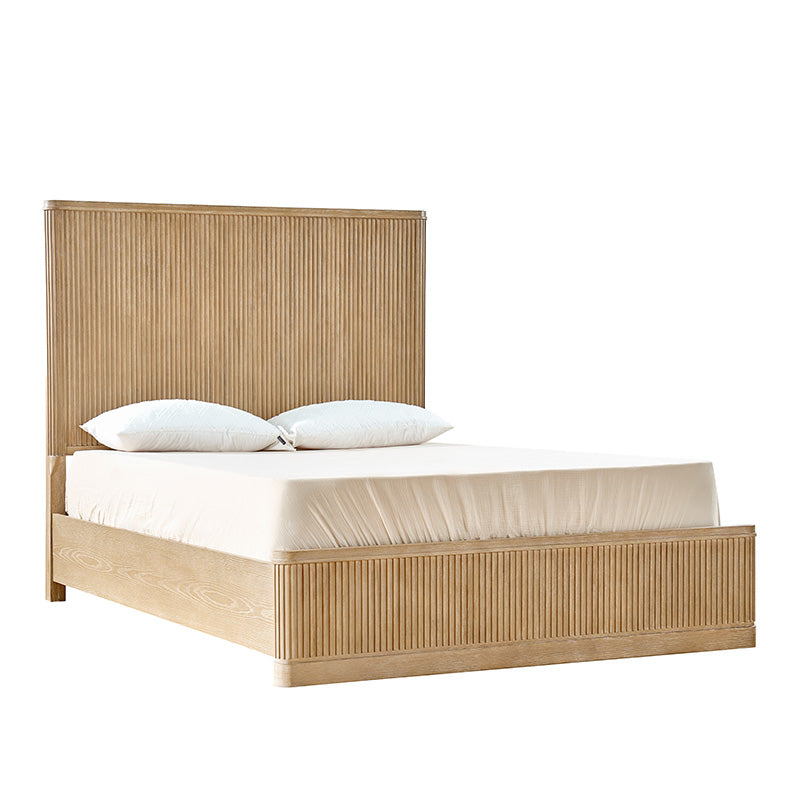 Modern Fluted Solid Wood Bed with Oak Texture – Elegant & Durable Bedroom Furniture for Home Decor | Perfect for Master Bedroom, Guest Room & Apartment