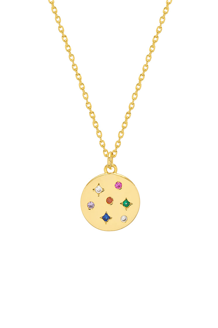 Rainbow CZ Coin Necklace - Elegant Cubic Zirconia Pendant Jewelry for Women | Perfect Gift for Birthday, Anniversary & Everyday Wear