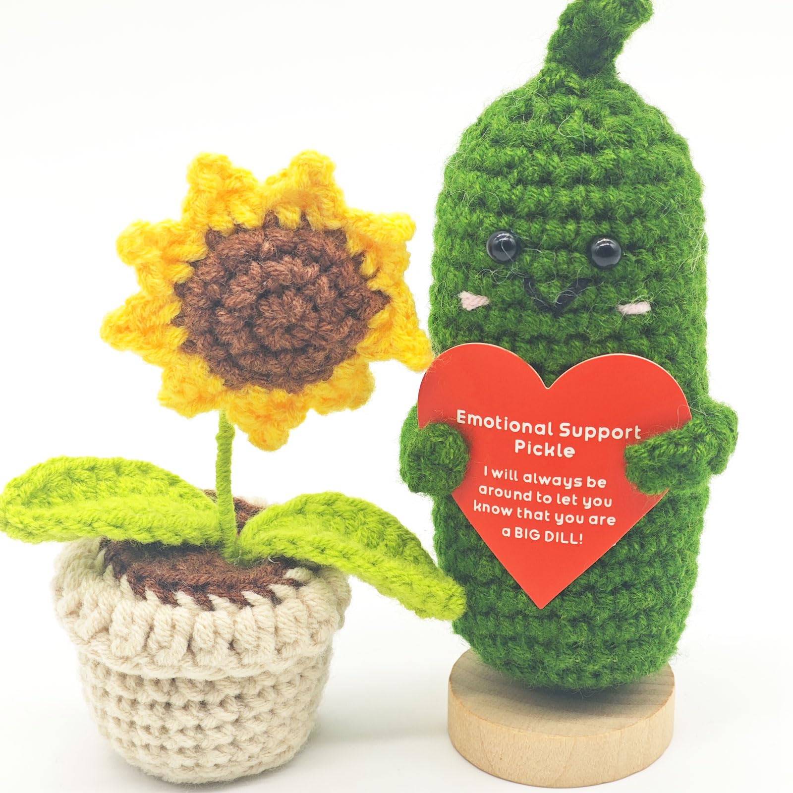Emotional Support Pickle & Sunflower Crochet Desk Decor - Funny Gifts for Women, Mom, Best Friend - Perfect for Home, Office, & Birthday Celebrations