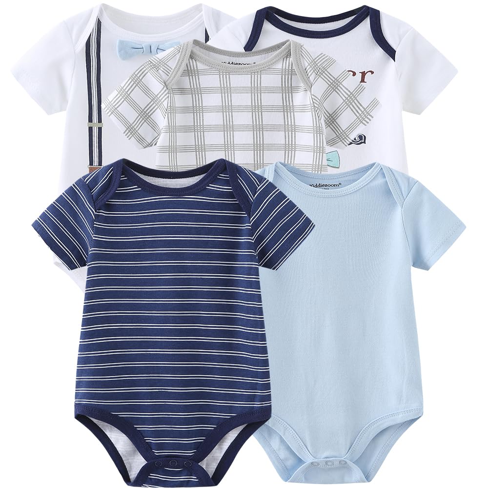 Kiddiezoom Newborn Baby Unisex Cotton One-Piece Bodysuits - 5-Pack Soft Infant Rompers for Boys & Girls - Perfect Baby Shower Gift & Everyday Comfort Wear