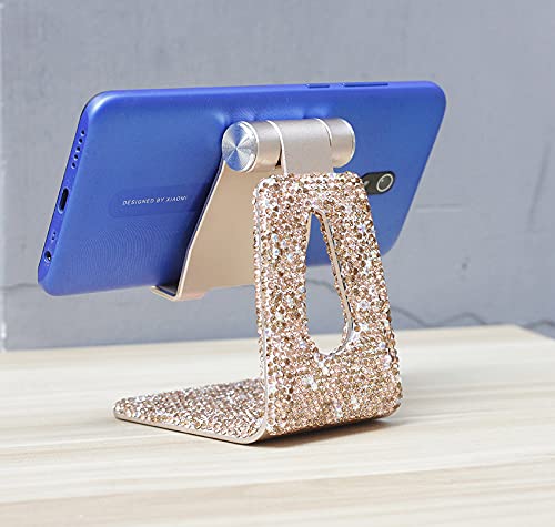 Bling Crystal Adjustable Phone Stand - Gold Rhinestone & Light Peach AB Crystal Phone Holder for Desk, Tabletop, Office, Home Decor - Perfect for Watching Videos, Video Calls & Hands-Free Use