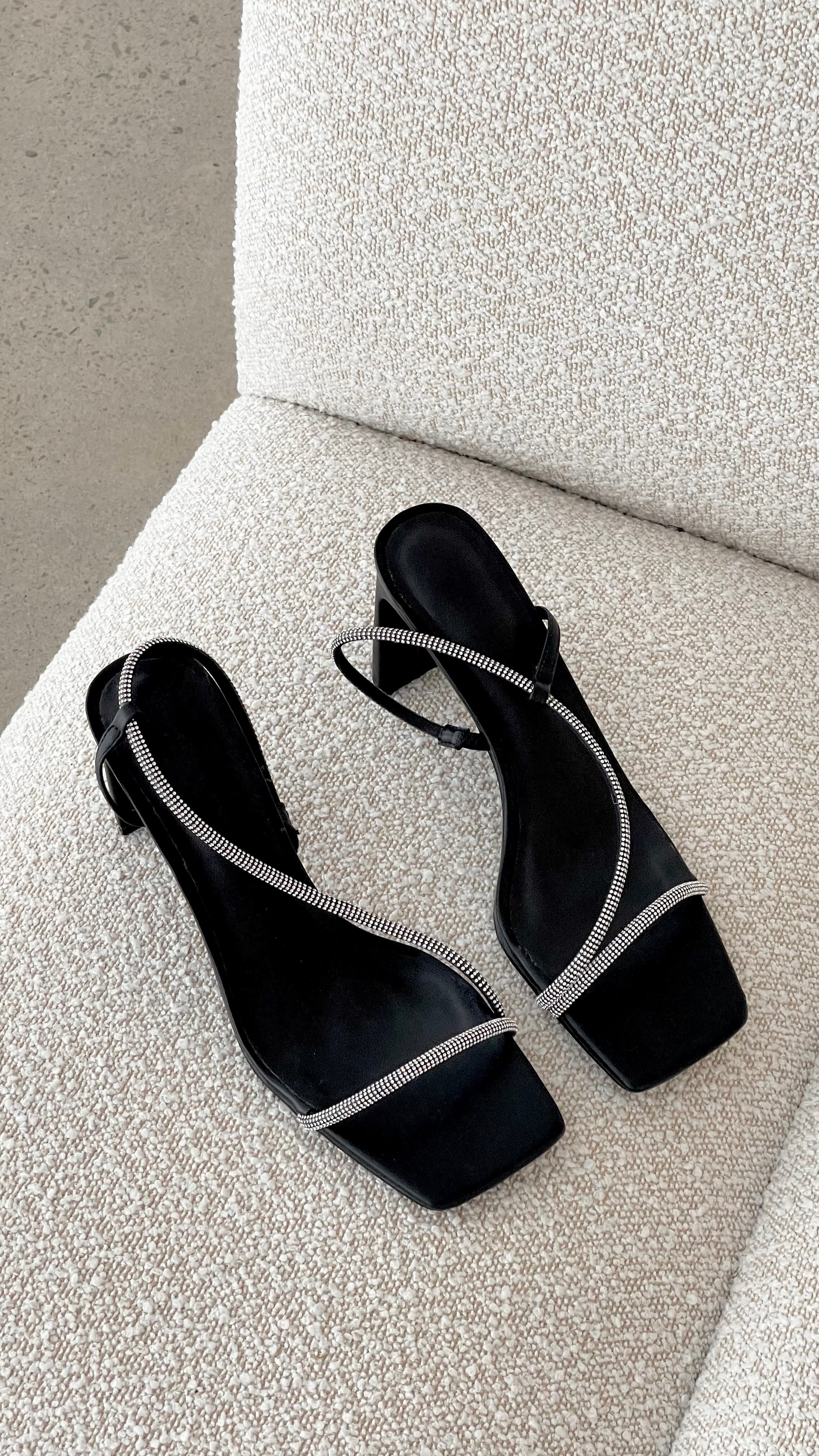 Kaye Black Diamante High Heels for Women - Elegant Party Shoes for Evening Wear, Prom, and Special Occasions