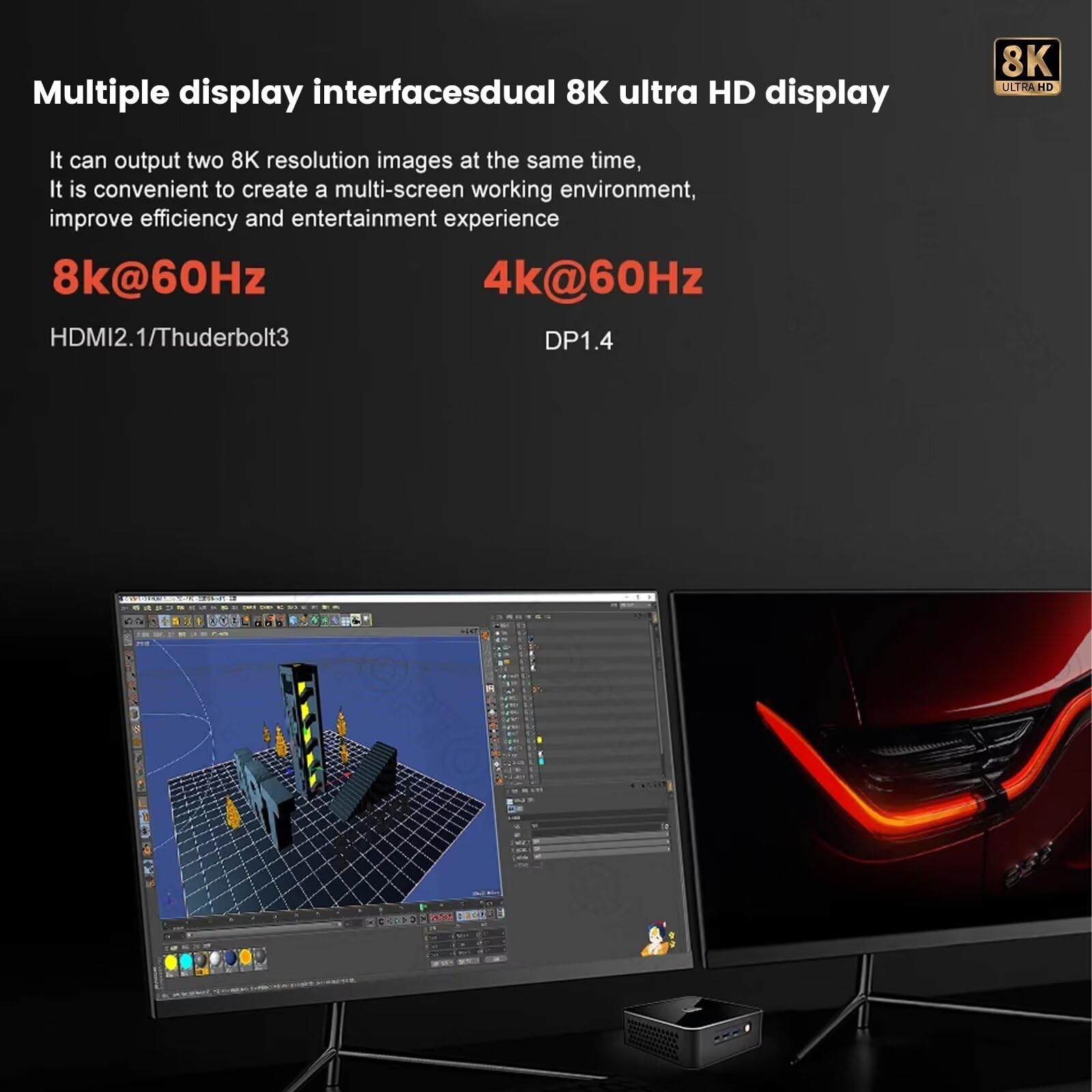 Tuofudun AI Mini PC with Ryzen 9 8945HS | 2x DDR5 RAM | 2x PCIe 4.0 | Dual 2.5G LAN | Windows 11 | WiFi 6 | Compact Gaming Desktop Computer for Home Office, Streaming & Esports