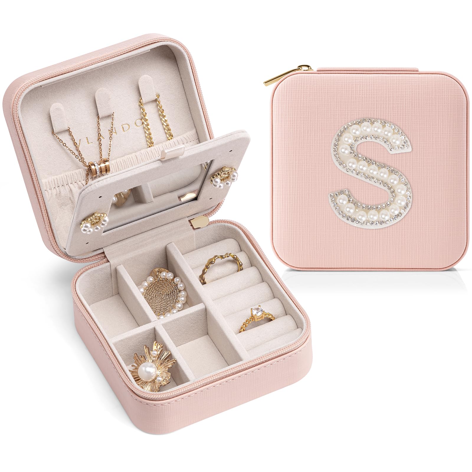 Personalized Initial Jewelry Organizer Box for Women & Girls - Travel Jewelry Case with Letter S in Pink, Perfect Gift for Sister, Daughter, or Friend - Ideal for Travel, Home Storage, and Special Occasions