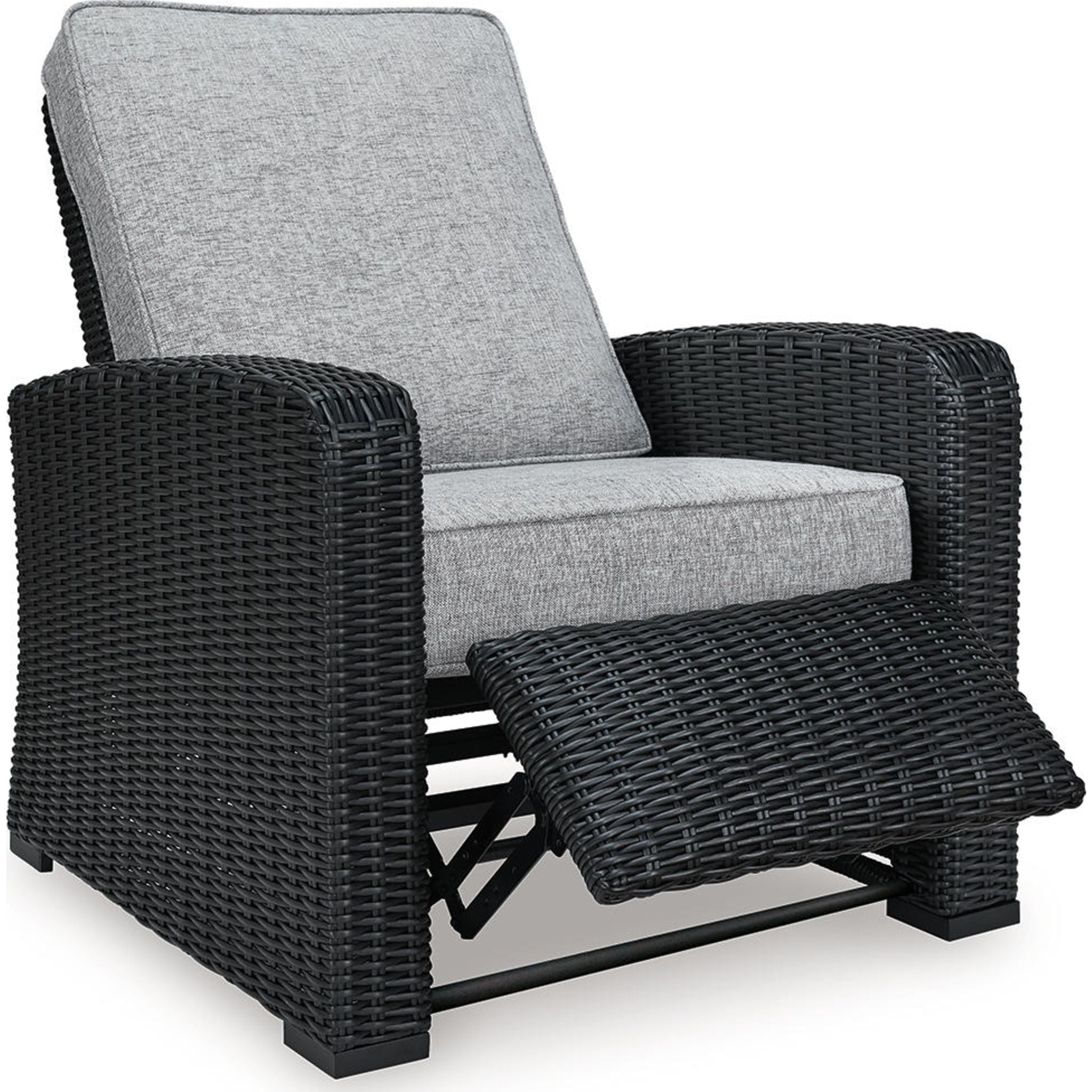 Beachcroft Outdoor Recliner Chair - Adjustable Patio Lounge Chair with Cup Holder, Black/Light Gray - Perfect for Poolside, Backyard, Beach & Garden Relaxation