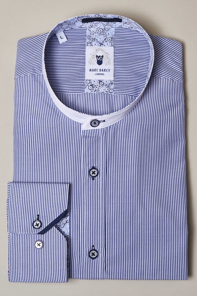 Marc Darcy Cooper Grandad Navy Stripe Shirt for Men - Classic Casual Button Down Shirt with Striped Pattern - Perfect for Office, Date Night & Weekend Outings