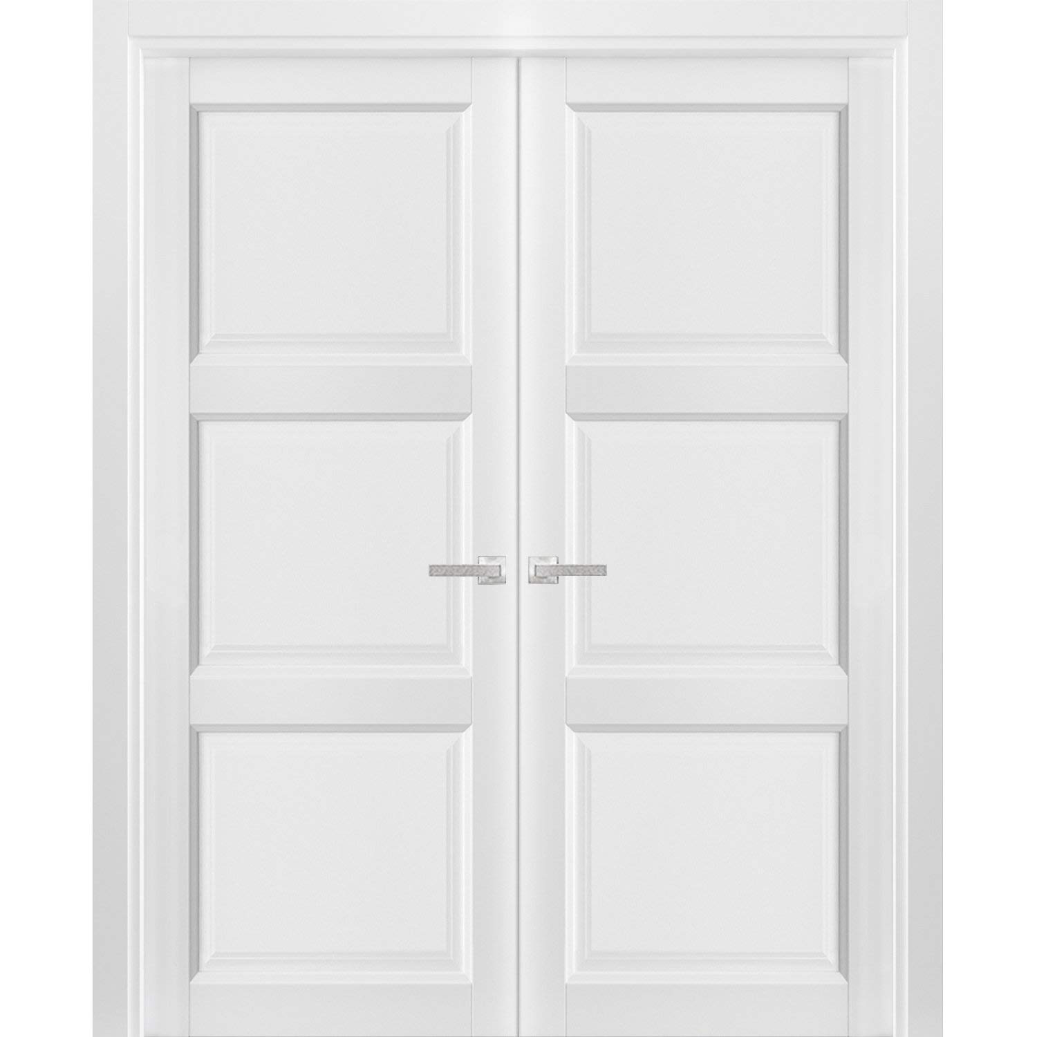 Solid Wood French Double Doors 36x80 Inches - Matte White Lucia 2661 Style with Solid Panel Frame Trims | Premium Closet & Bedroom Doors for Home Interior | Perfect for Master Suites, Walk-in Closets & Room Dividers
