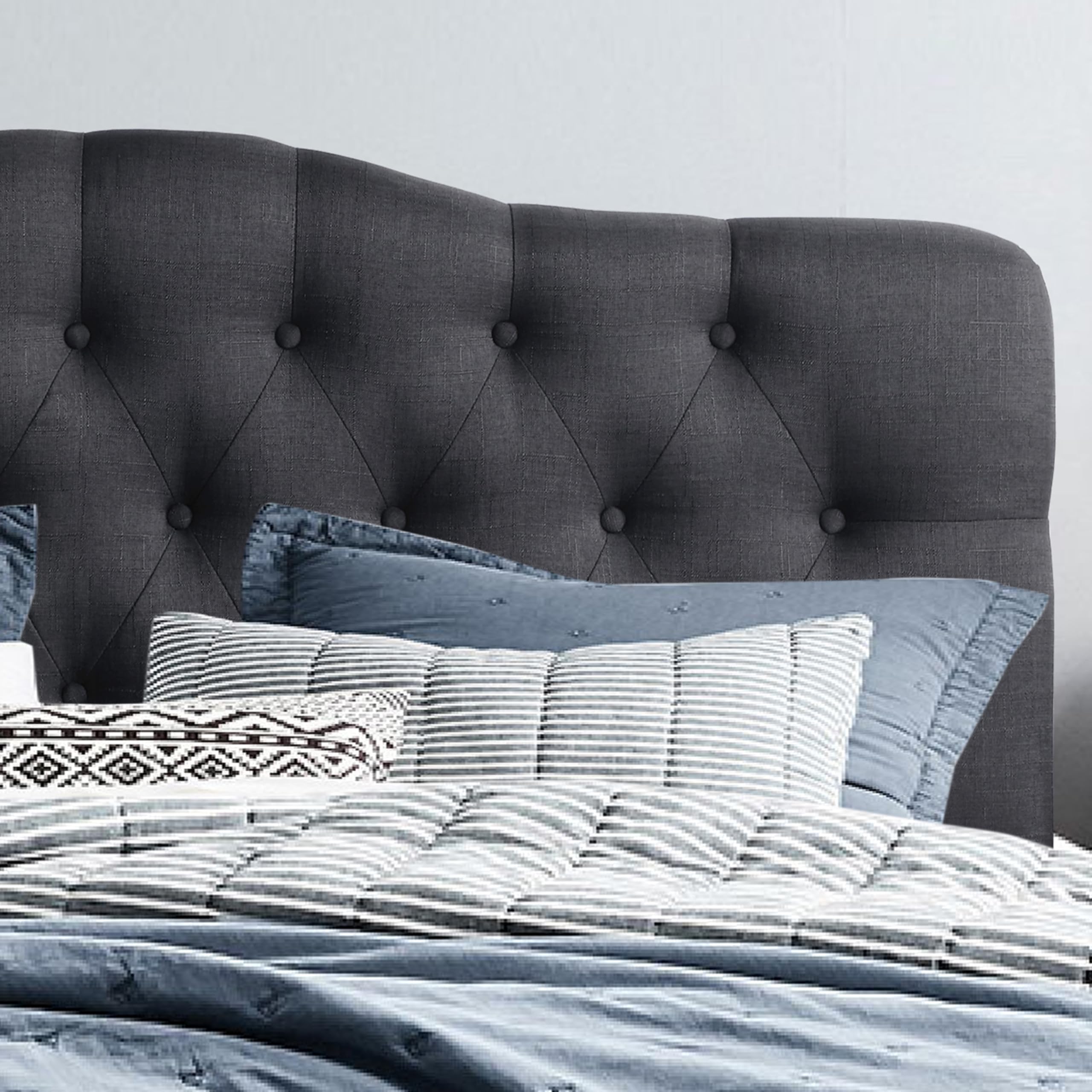 Rosevera Harriman Adjustable Height Queen Size Headboard with Linen Upholstery & Button Tufting - Modern Bedroom Decor for Master Bed, Guest Room & Apartment