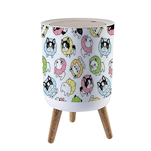 Small Trash Can with Lid - 7L/1.8 Gallon Dog-Proof Wastebasket for Kitchen, Bathroom, Bedroom & Office - French Bulldog Design Press-Top Recycling Bin - Perfect for Pet Owners & Home Organization