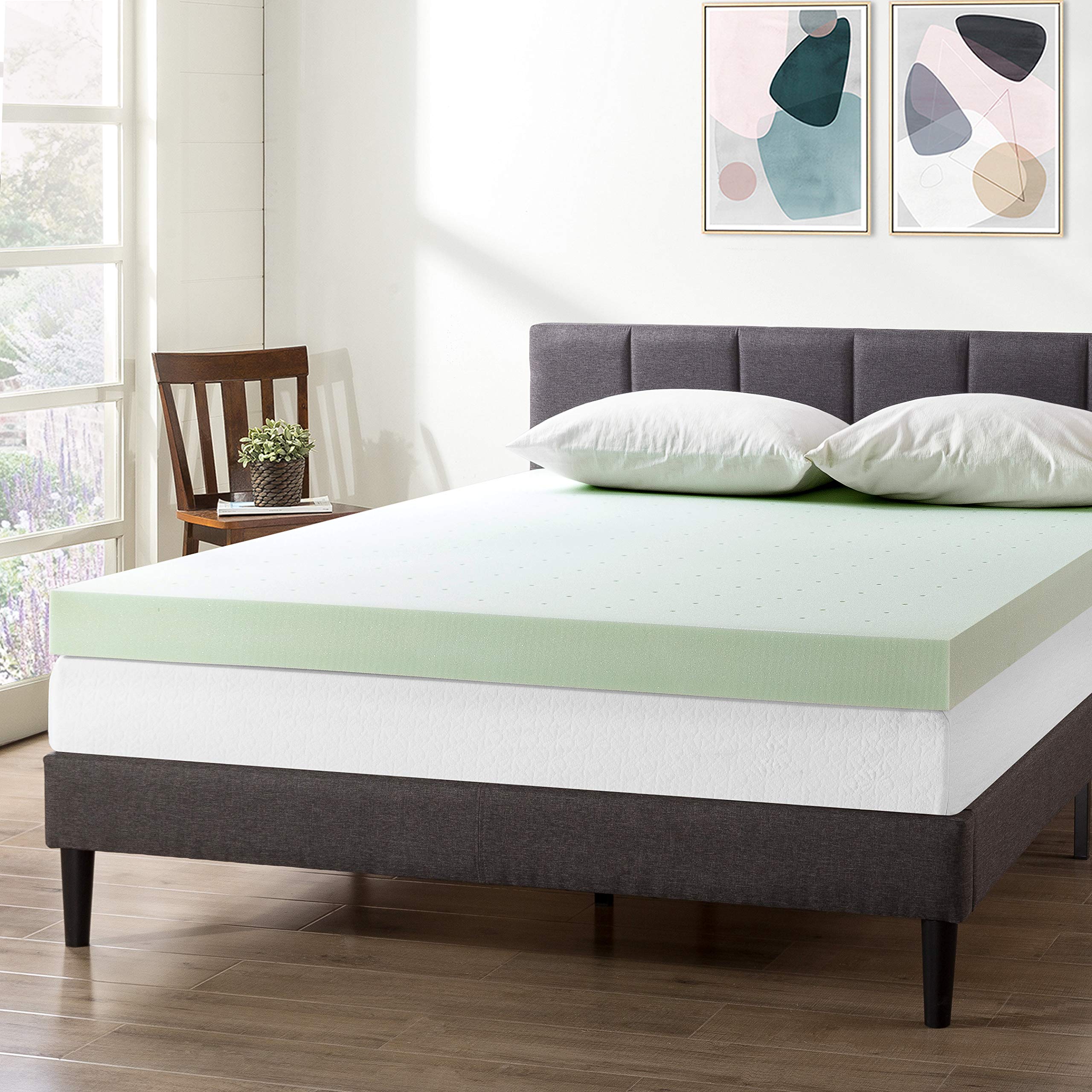 4 Inch Ventilated Memory Foam Mattress Topper with Green Tea Infusion - CertiPUR-US Certified, King Size | Cooling Mattress Pad for Back Pain Relief & Pressure Relief | Perfect for Guest Beds, Dorm Rooms & Home Use