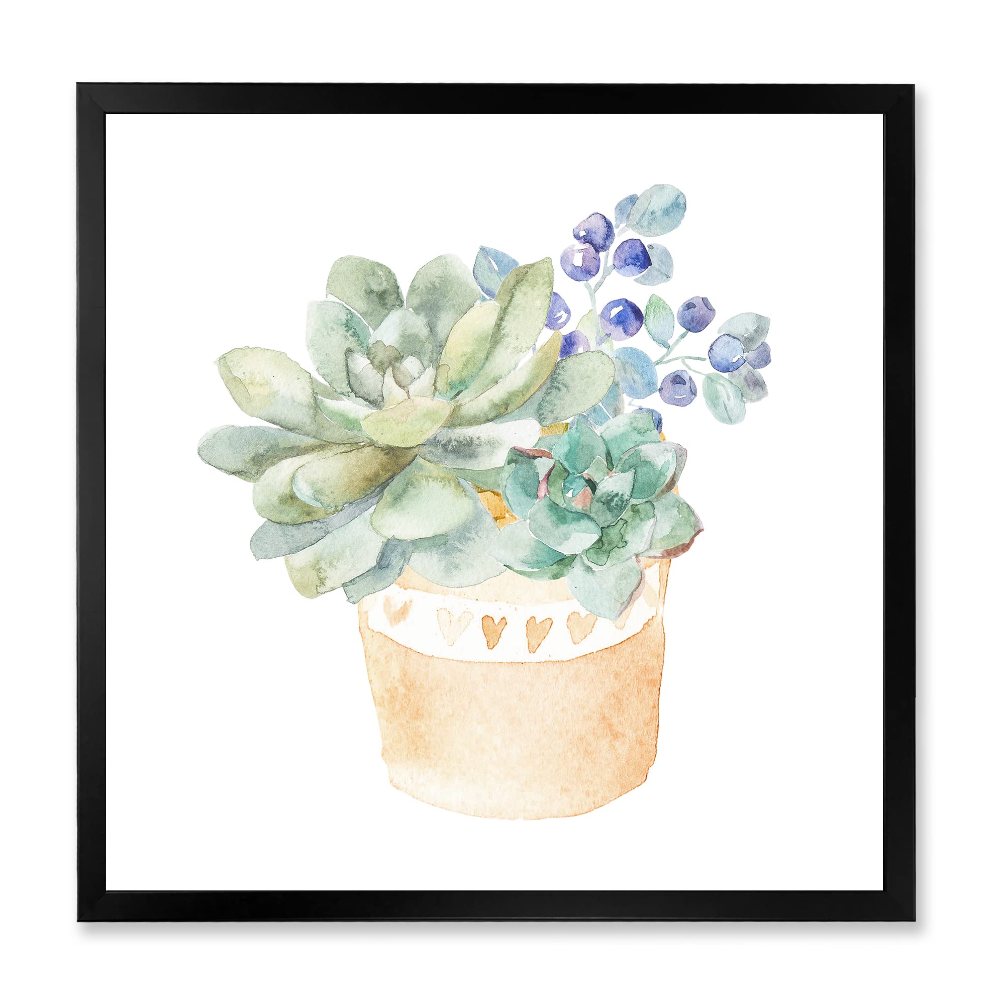 Succulent Flower in Terracotta Pot - Traditional Framed Wall Art for Home & Office Decor | Perfect for Living Room, Bedroom, or Gift