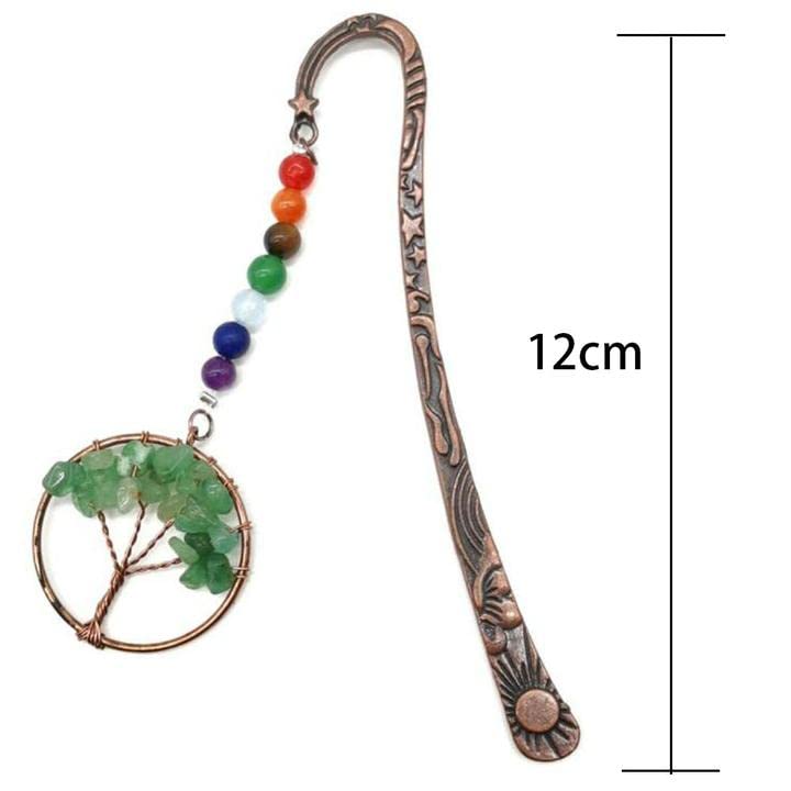 7 Chakra Healing Metal Bookmarks with Beaded Star of David & Tree of Life Pendants - Spiritual Meditation Gifts for Yoga, Reiki & Book Lovers (Green Set)