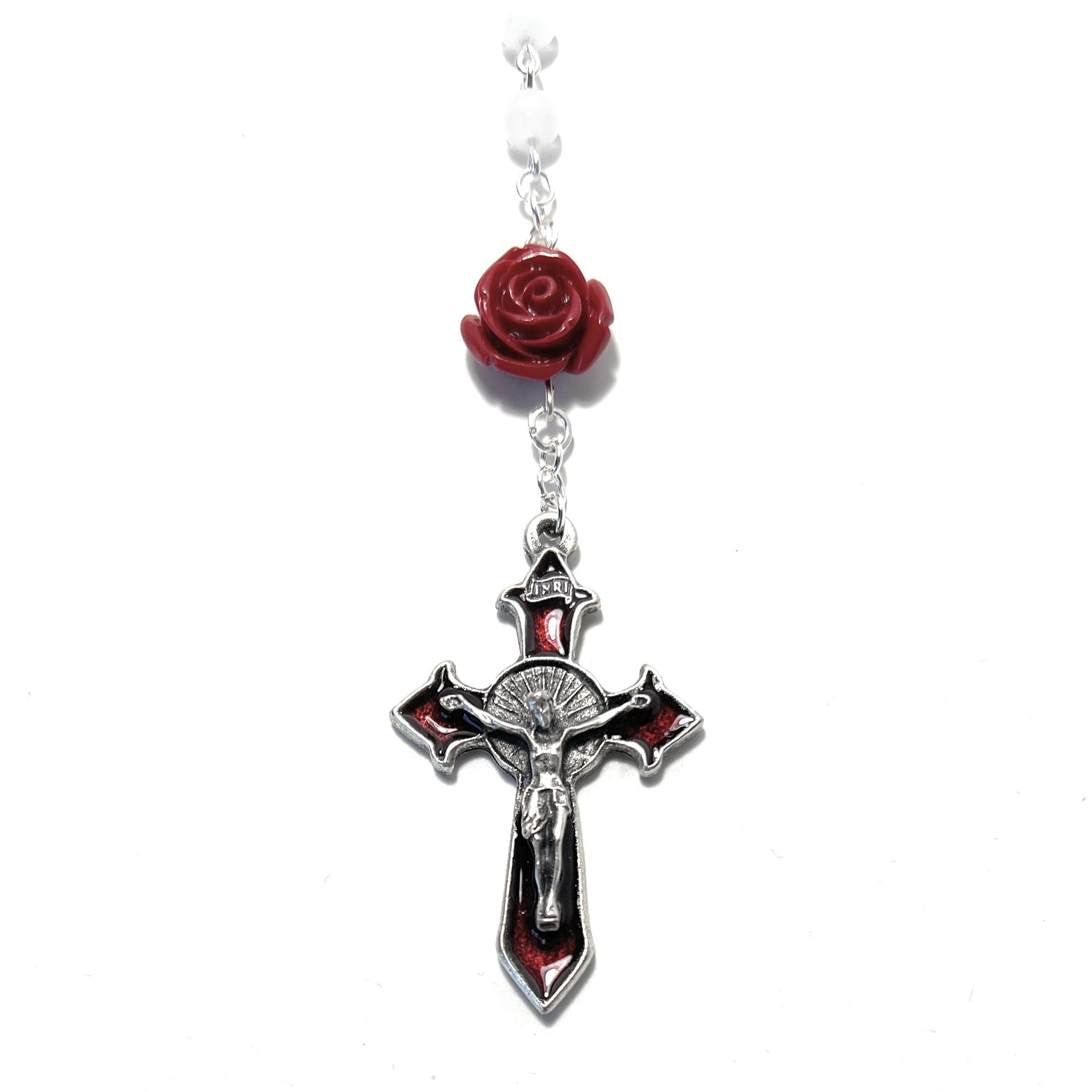 Beautiful White and Red Rose Beads Rosary with Optional Charm Add-On - Perfect for Prayer, Meditation, and Catholic Gifts