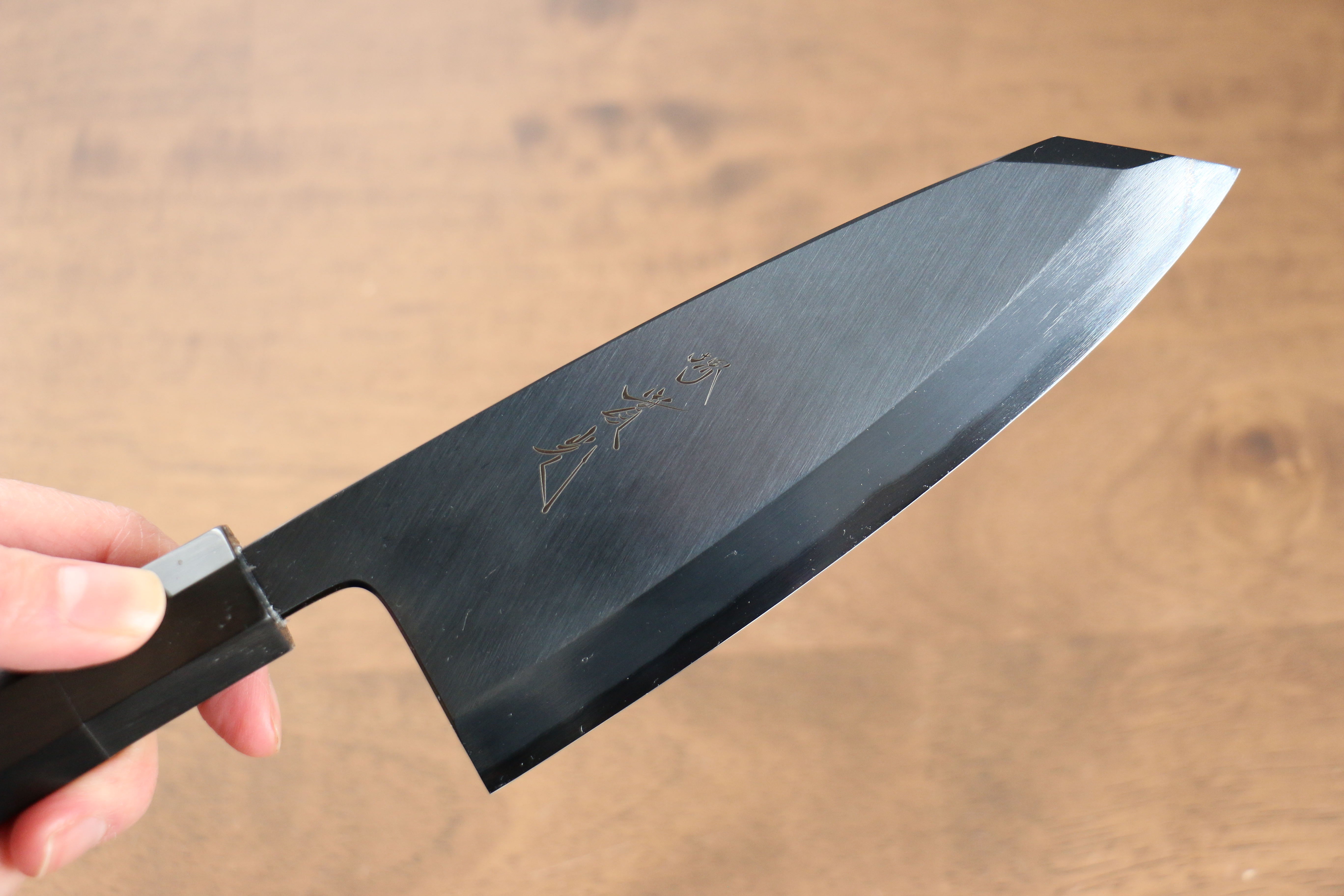 Premium Jikko Ginza White Steel Kiritsuke Deba Knife 150mm - Black Dyeing with Ebony Wood Handle - Perfect for Sushi, Seafood & Japanese Cuisine Preparation