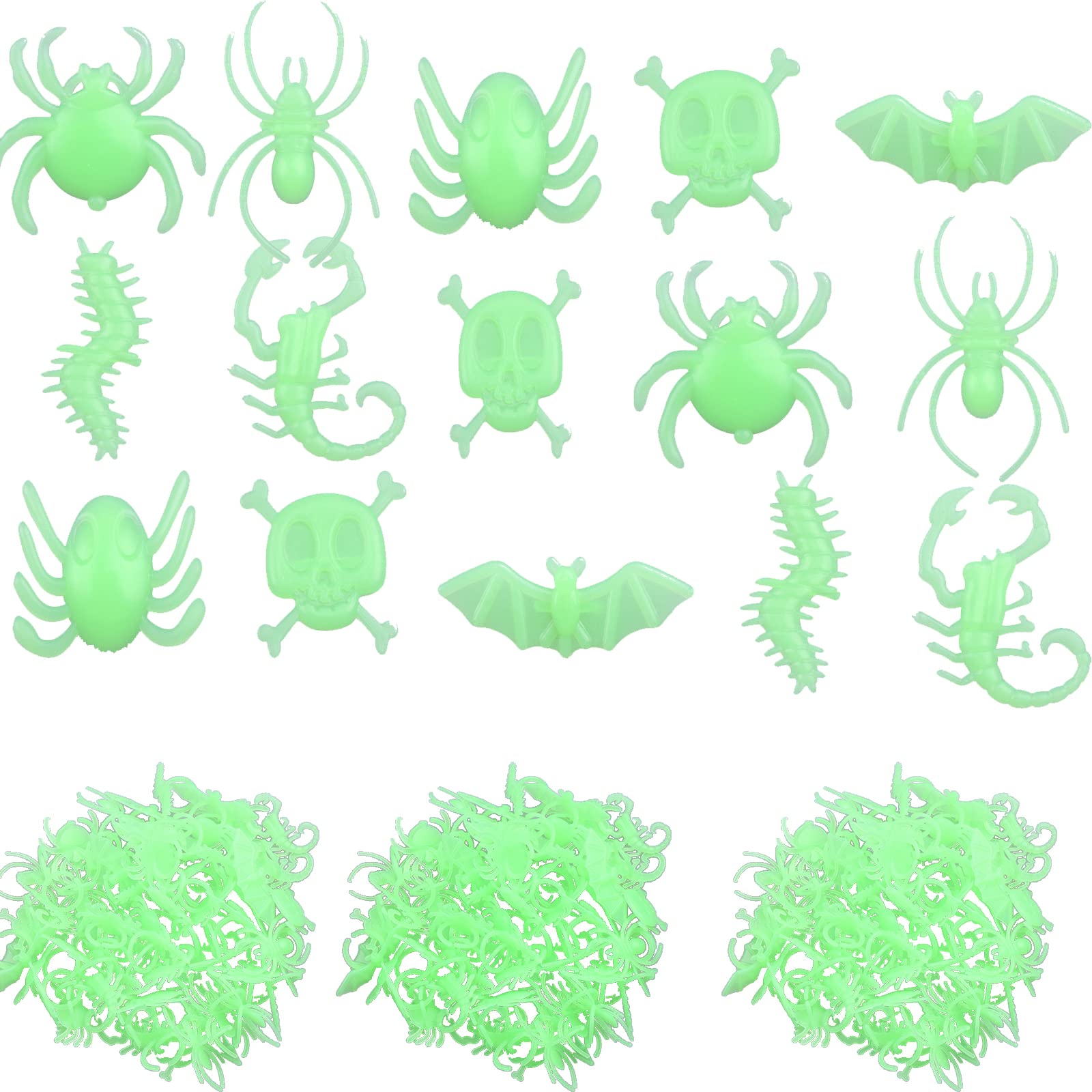 156 Pcs Glow in the Dark Halloween Spider Rings - Scary Plastic Spider Bat Bug Finger Toys for Trick or Treat, Party Favors & Decorations - Perfect for Halloween Parties, Prank Gifts & Spooky Nighttime Fun