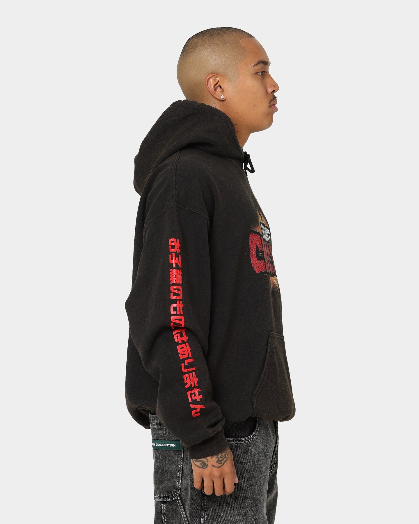 Vintage Chicken Boom Hoodie - Retro American Thrift Style Black Wash Pullover for Men & Women - Perfect for Casual Wear, Street Style & 90s Fashion Lovers
