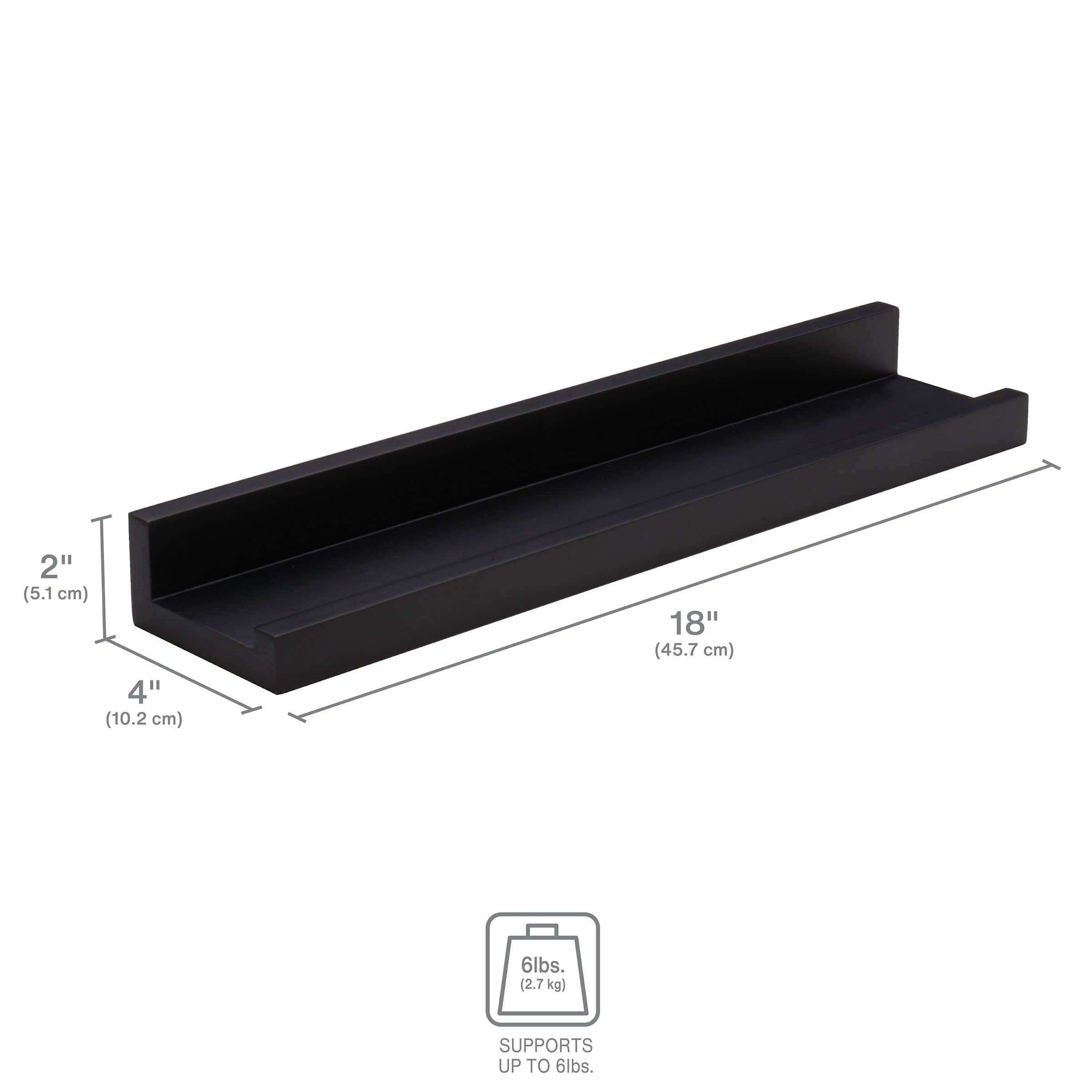 Melannco 18-Inch Black Floating MDF Photo Ledge - Wall Shelf for Displaying Pictures, Art & Decor in Bedroom, Living Room, Bathroom, Kitchen & Nursery - Perfect for Home, Office & Dorm Room Decorating
