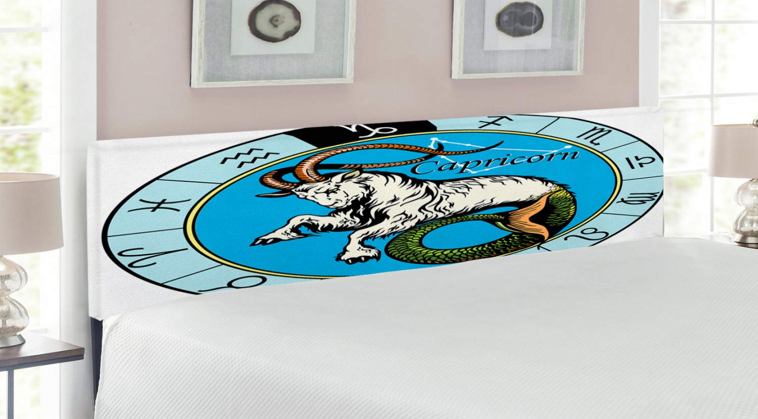 Ambesonne Astrology Headboard - Zodiac Capricorn Design with Greek Saturn Symbols, Upholstered Metal Bed Headboard with Memory Foam, King Size, Multicolor - Perfect for Horoscope Lovers' Bedroom Decor & Star Sign Themed Spaces