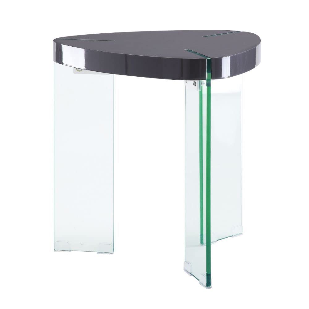 ACME Noland End Table - Modern Gray High Gloss Finish with Clear Glass Top - Perfect for Living Room, Bedroom, or Office Decor