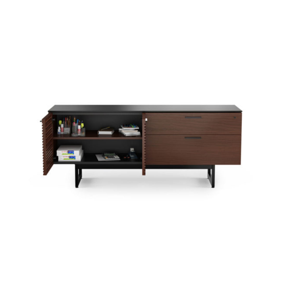 BDI Corridor 6529 Office & Storage Credenza in Chocolate Stained Walnut - Modern Home Office Furniture with File Storage & Cabinet Space for Workstations