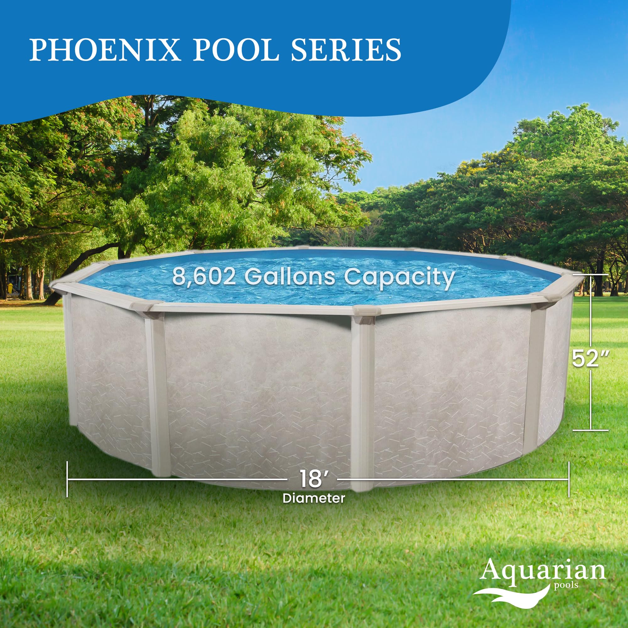 Premium Aquarian Steel-Frame Above Ground Pool Kit with Sand Filter & Pump - 18' Round Phoenix Model | Perfect for Backyard Swimming, Family Fun & Summer Relaxation