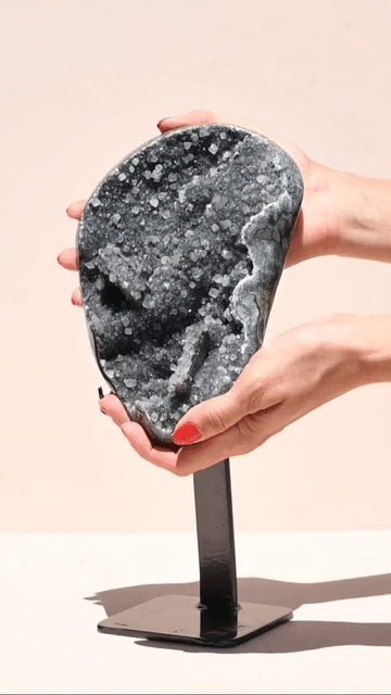 Natural Green Amethyst & Calcite Geode on Display Stand - 11 Inch Healing Crystal for Home Decor, Meditation & Spiritual Gifts