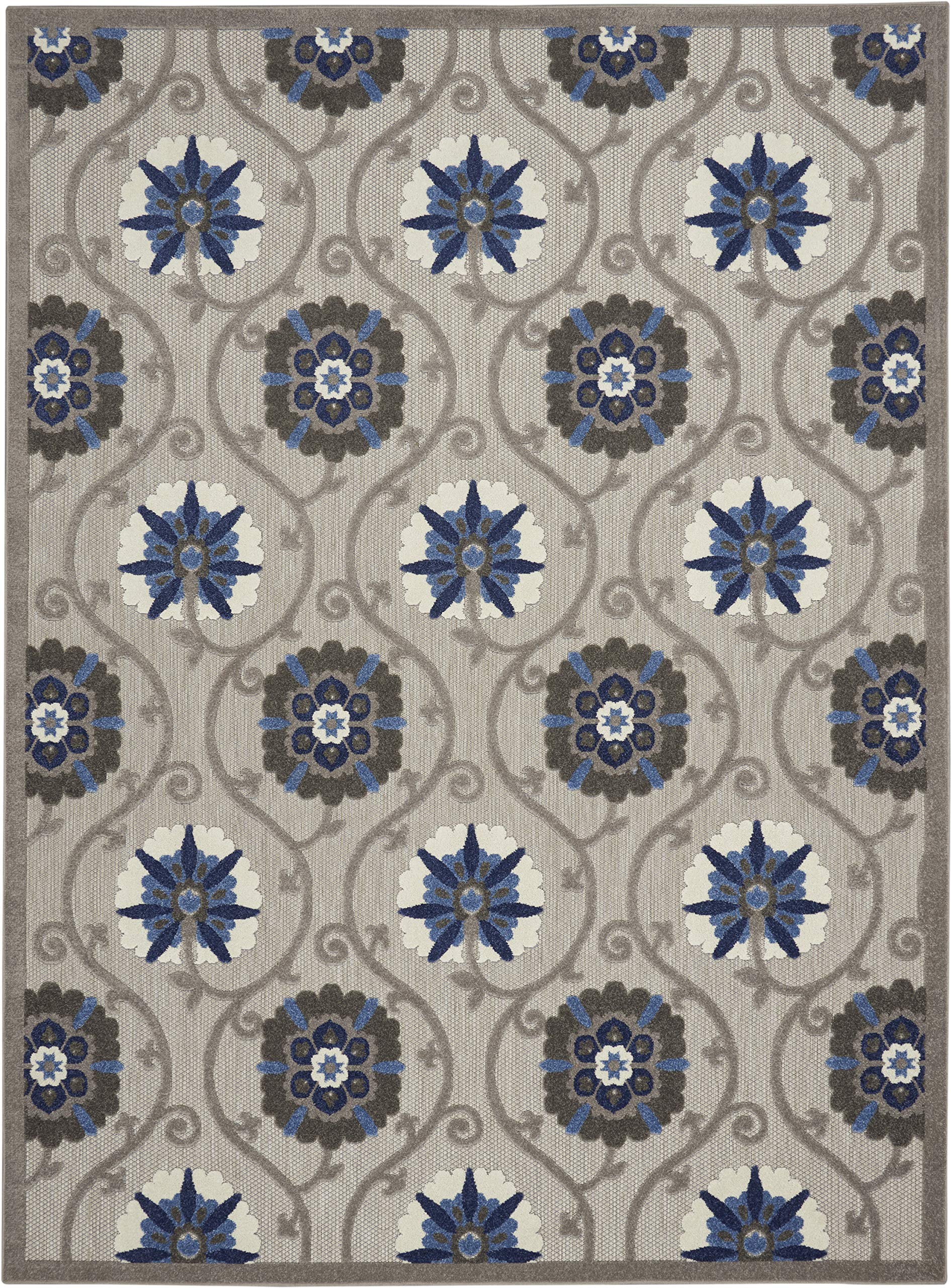 Nourison Aloha 6' x 9' Indoor/Outdoor Area Rug - Soft Grey & Blue Design, Easy to Clean, Non-Shedding - Perfect for Bedroom, Living Room, Dining Room & Kitchen (6x9) | Great for Patio, Deck & High-Traffic Areas