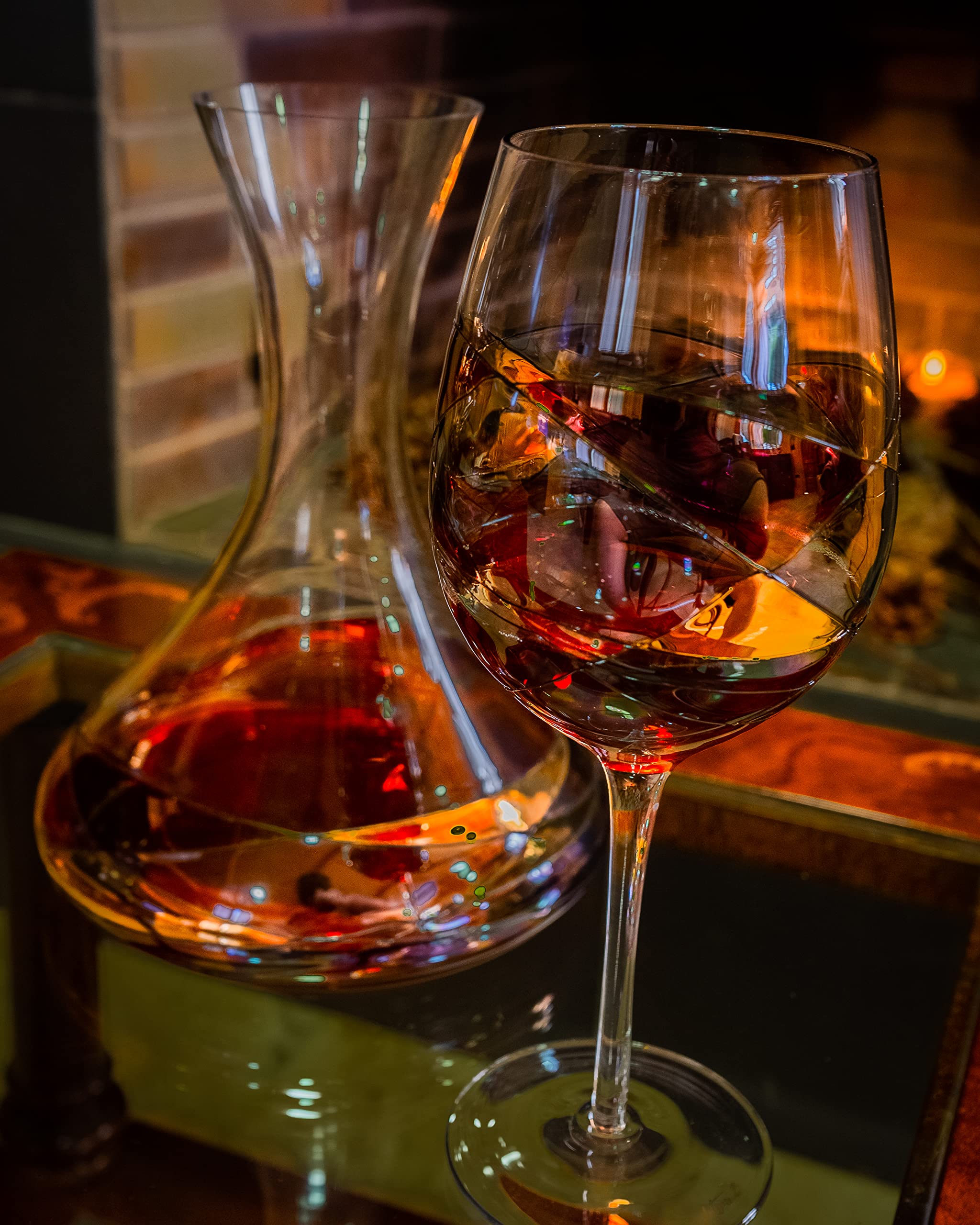 Handcrafted Wine Decanter Set with 2 Hand-Painted Red Wine Glasses - Premium Mouth-Blown Crystal Glassware for Wedding, Anniversary & Party Gifts - Perfect for Romantic Dinners, Wine Tasting & Special Occasions